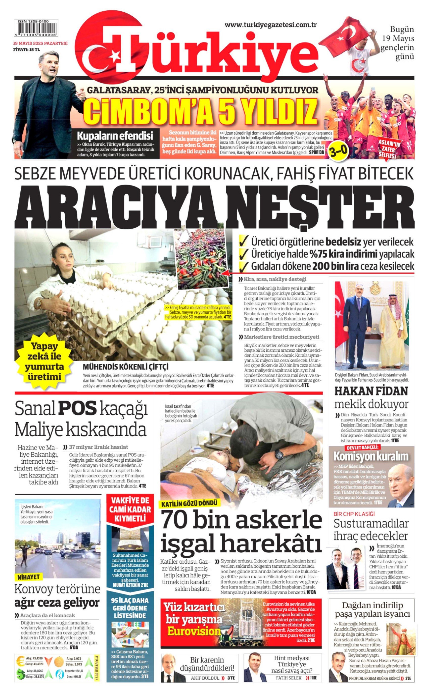 19 Mayıs 2025 gazete manşetleri