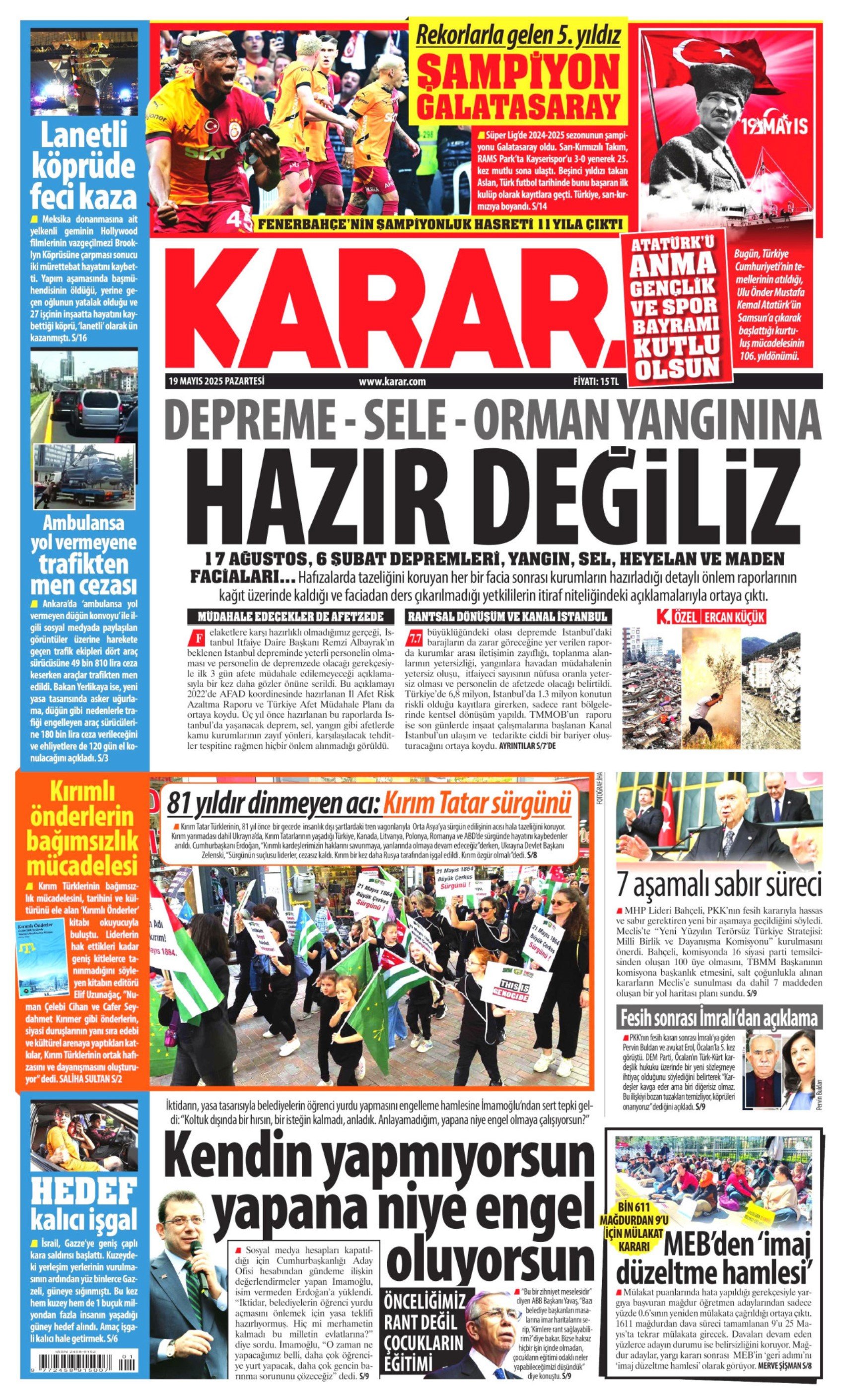 19 Mayıs 2025 gazete manşetleri