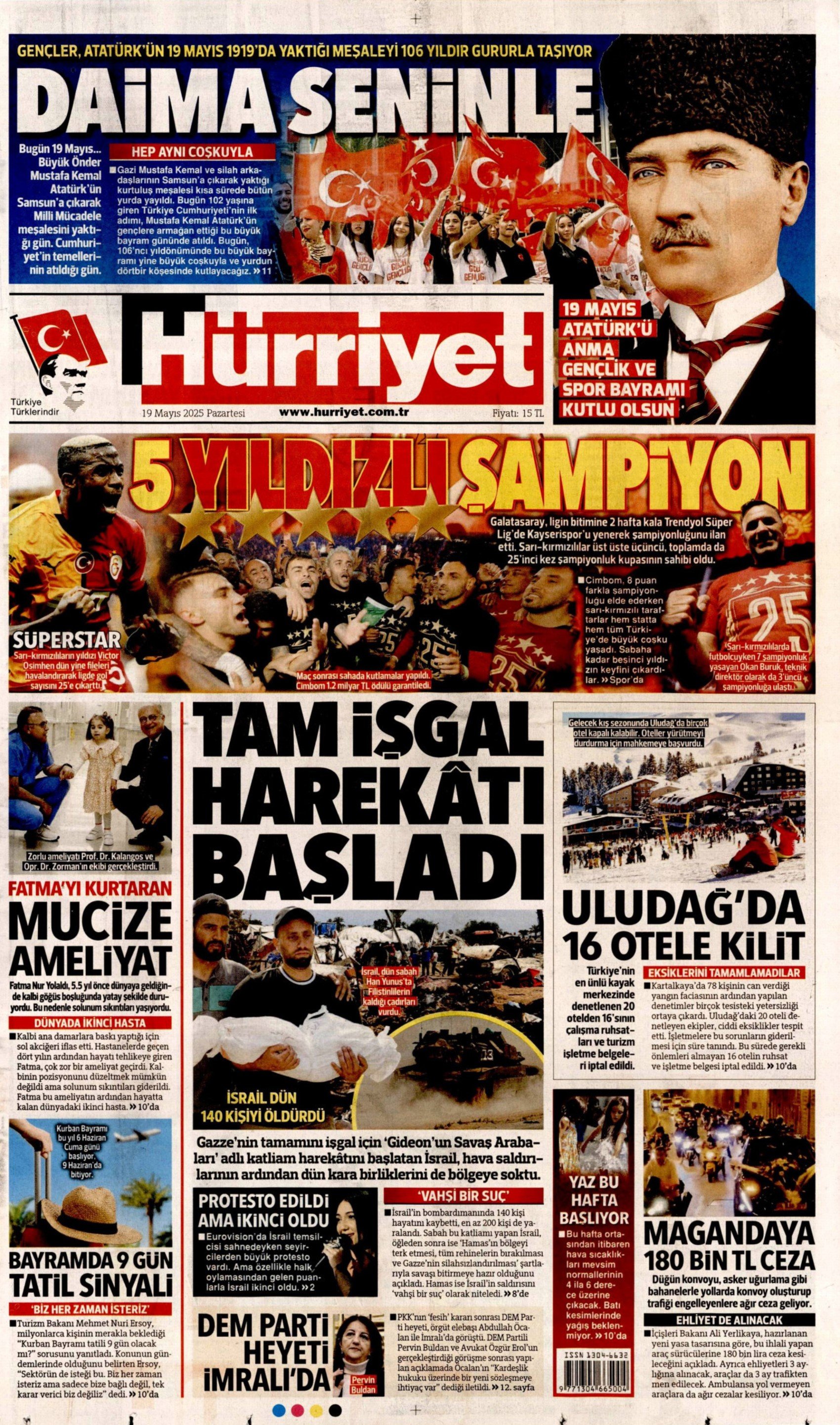 19 Mayıs 2025 gazete manşetleri