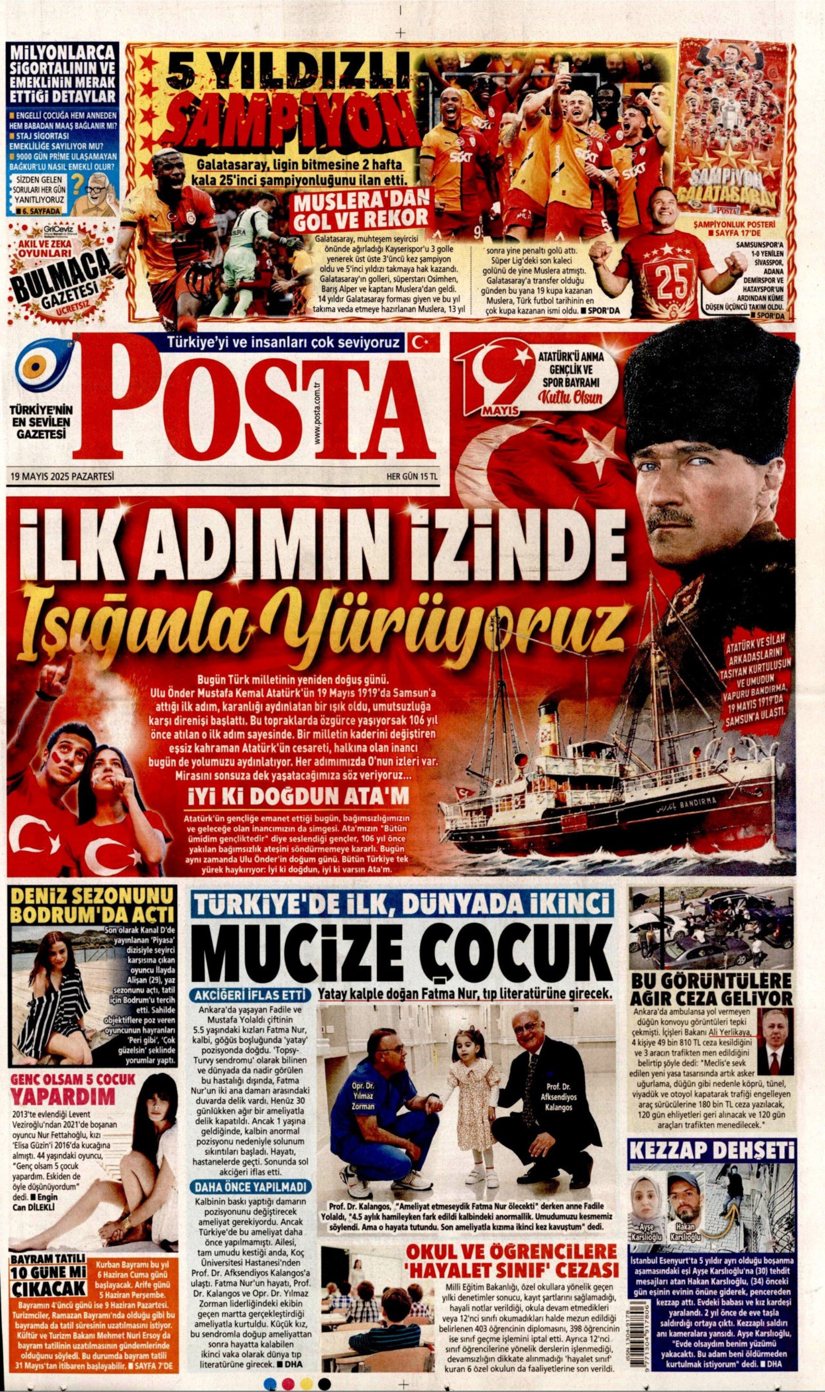 19 Mayıs 2025 gazete manşetleri