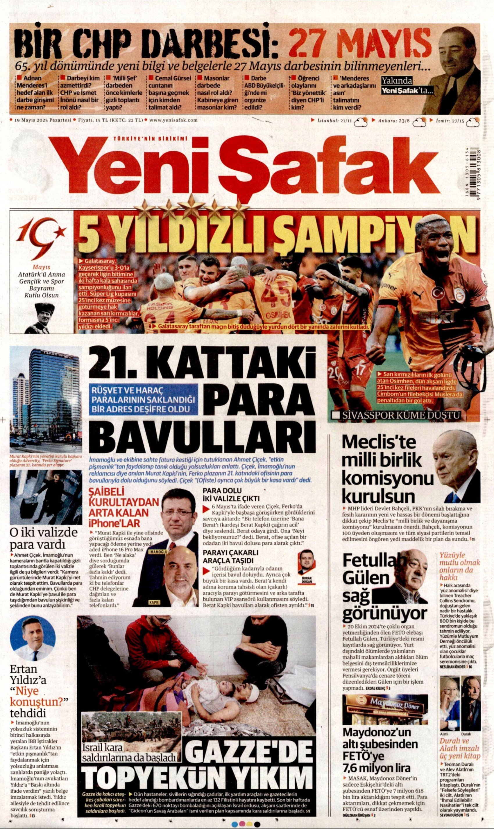 19 Mayıs 2025 gazete manşetleri