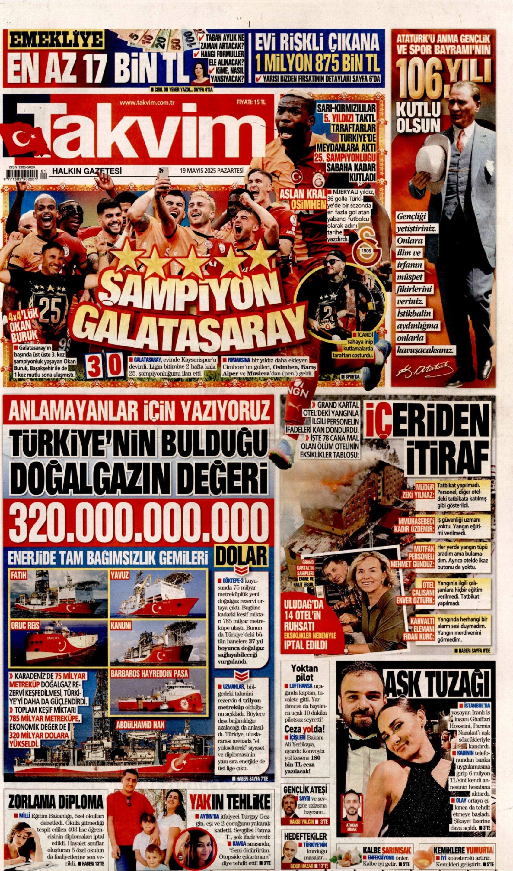 19 Mayıs 2025 gazete manşetleri