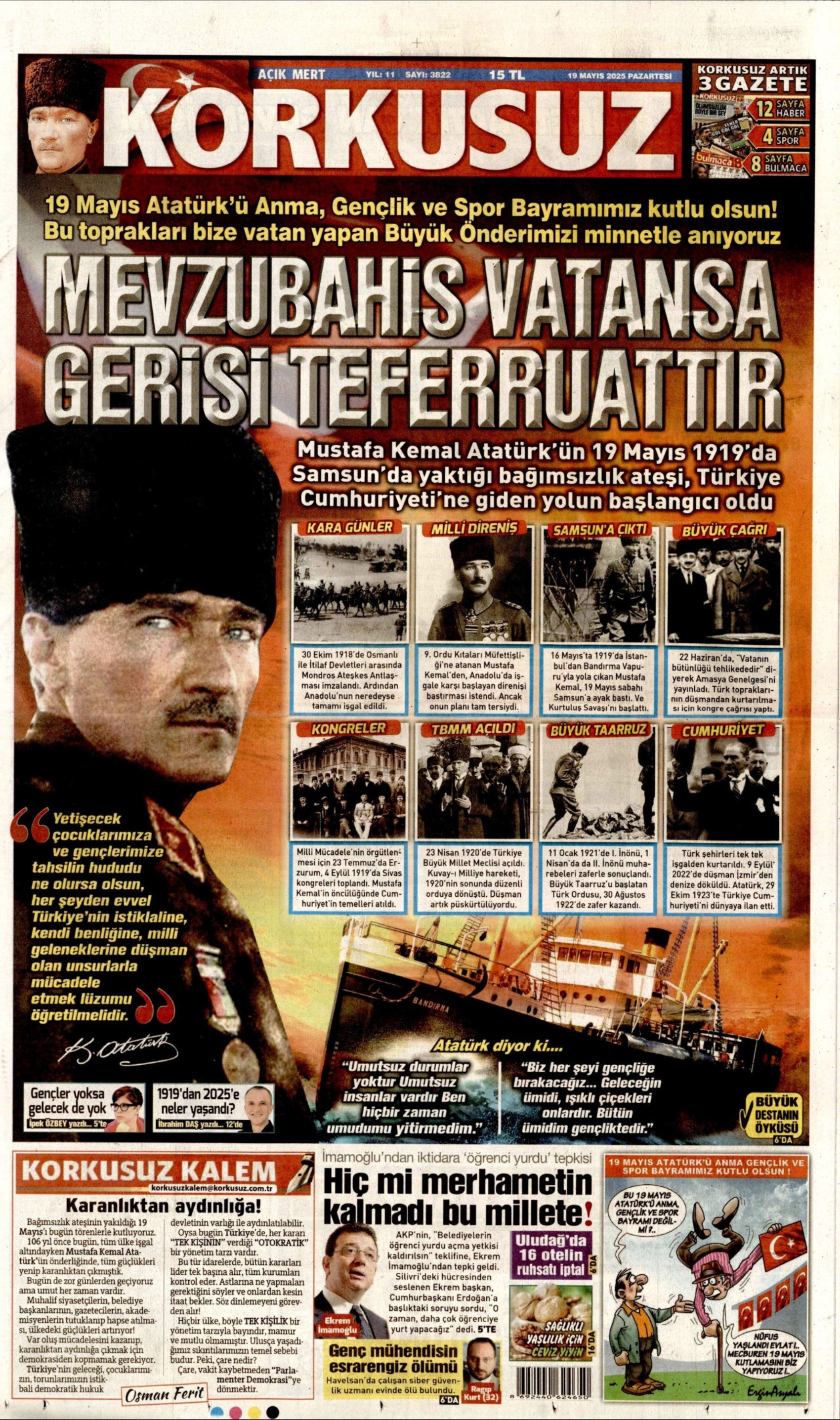 19 Mayıs 2025 gazete manşetleri