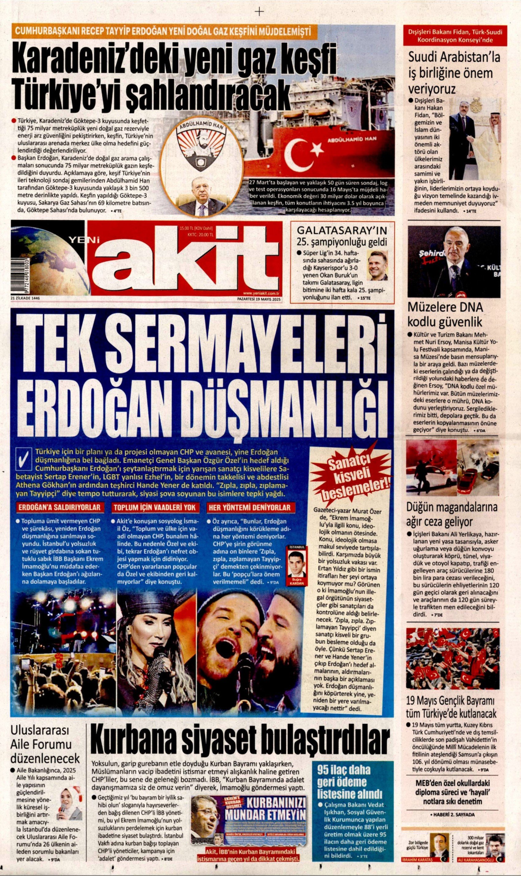 19 Mayıs 2025 gazete manşetleri