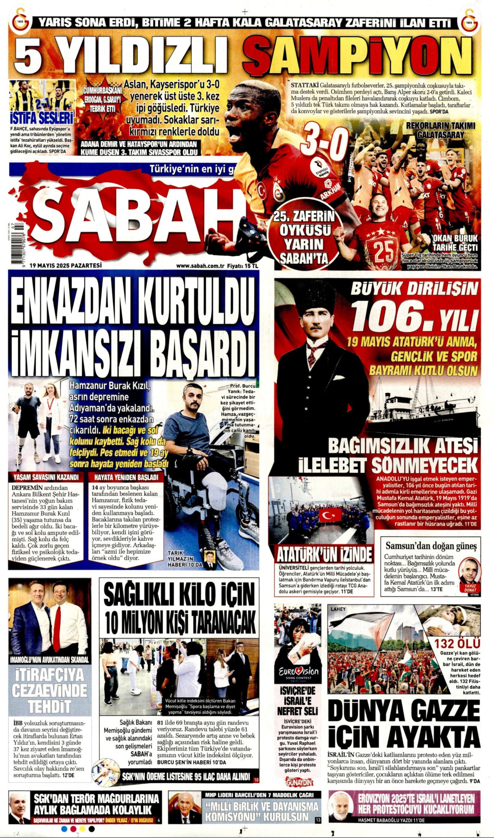 19 Mayıs 2025 gazete manşetleri