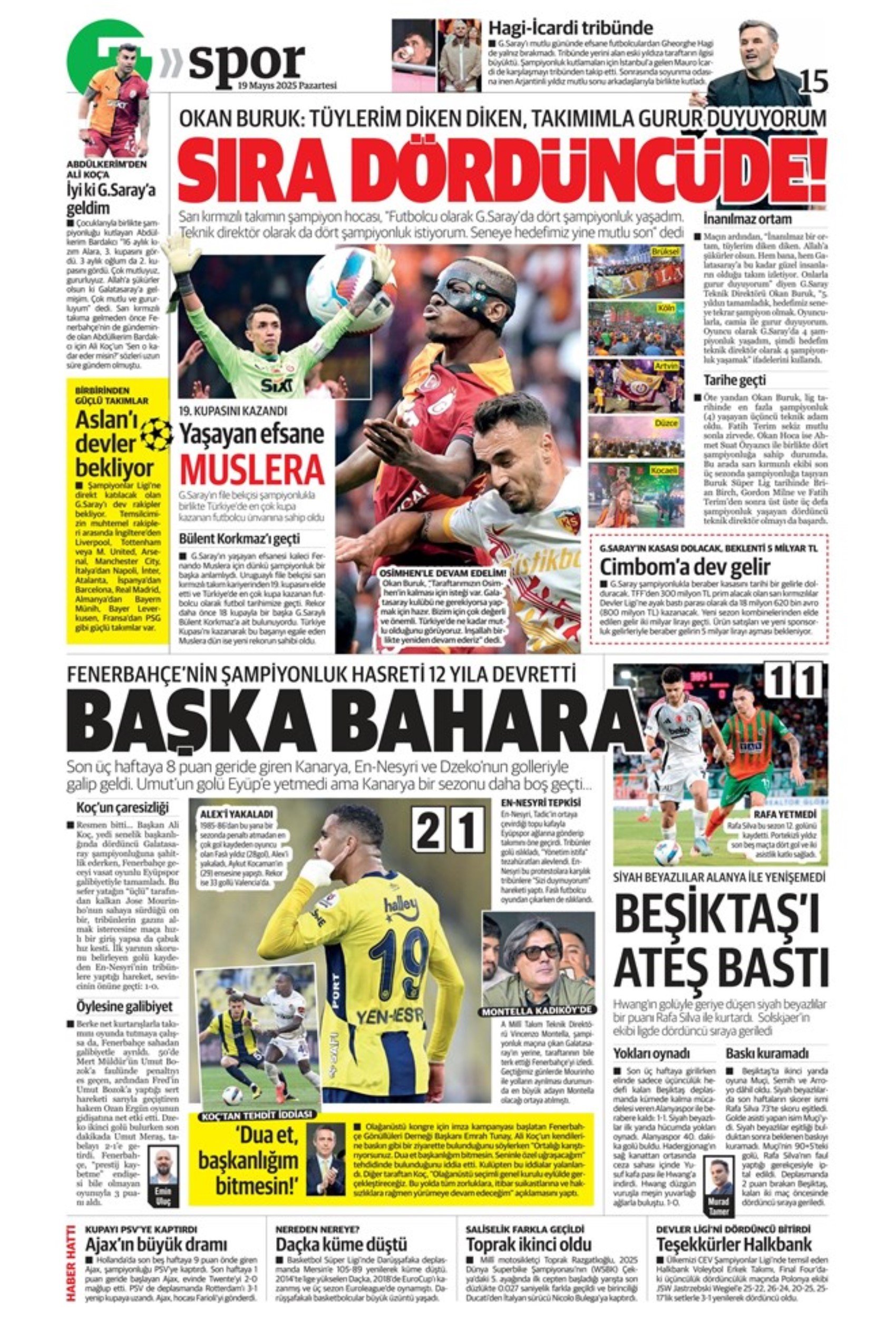 Sporda günün manşetleri... Galatasaray 5.yıldızı taktı: Okan Buruk yeni hedefi açıkladı