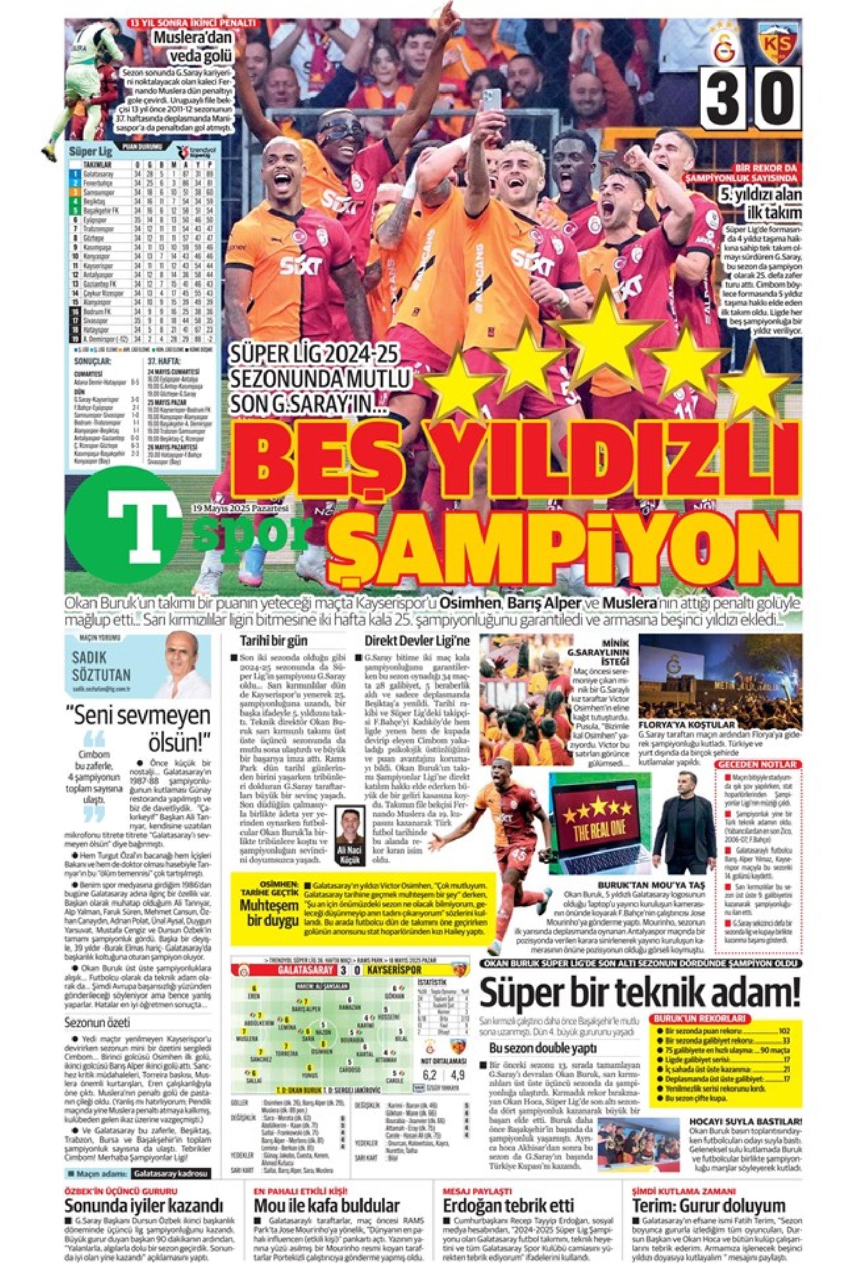 Sporda günün manşetleri... Galatasaray 5.yıldızı taktı: Okan Buruk yeni hedefi açıkladı