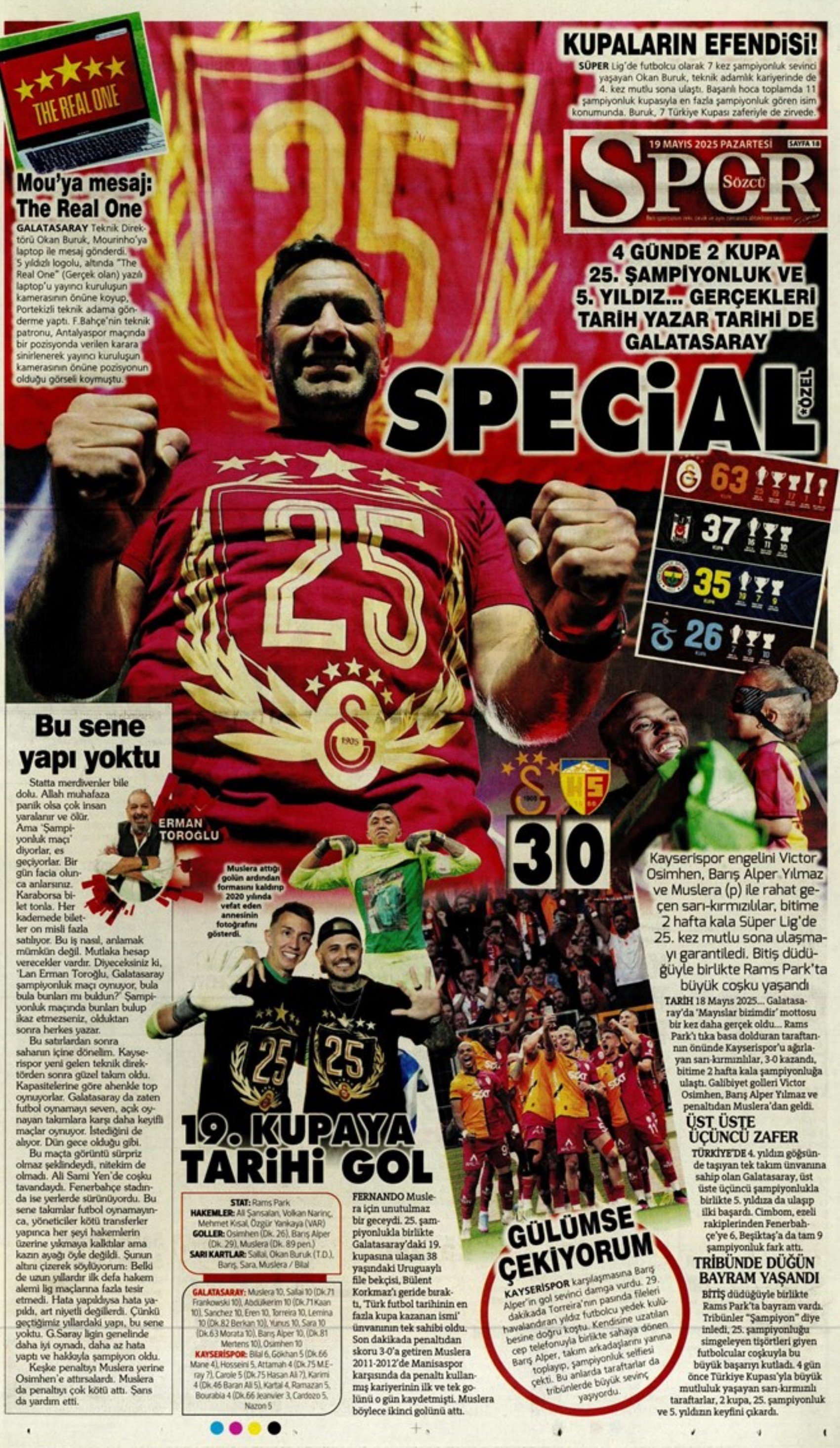Sporda günün manşetleri... Galatasaray 5.yıldızı taktı: Okan Buruk yeni hedefi açıkladı