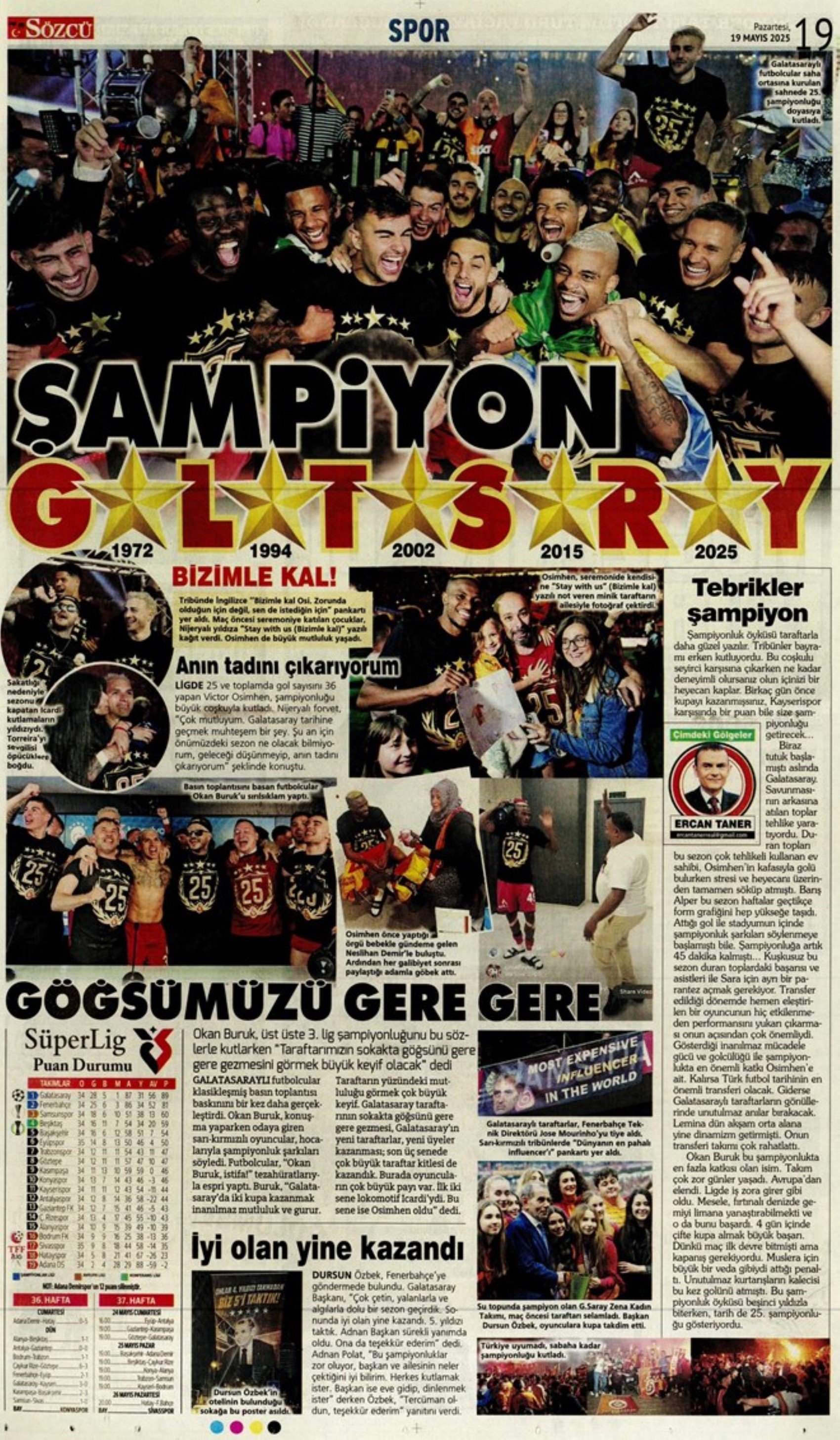Sporda günün manşetleri... Galatasaray 5.yıldızı taktı: Okan Buruk yeni hedefi açıkladı