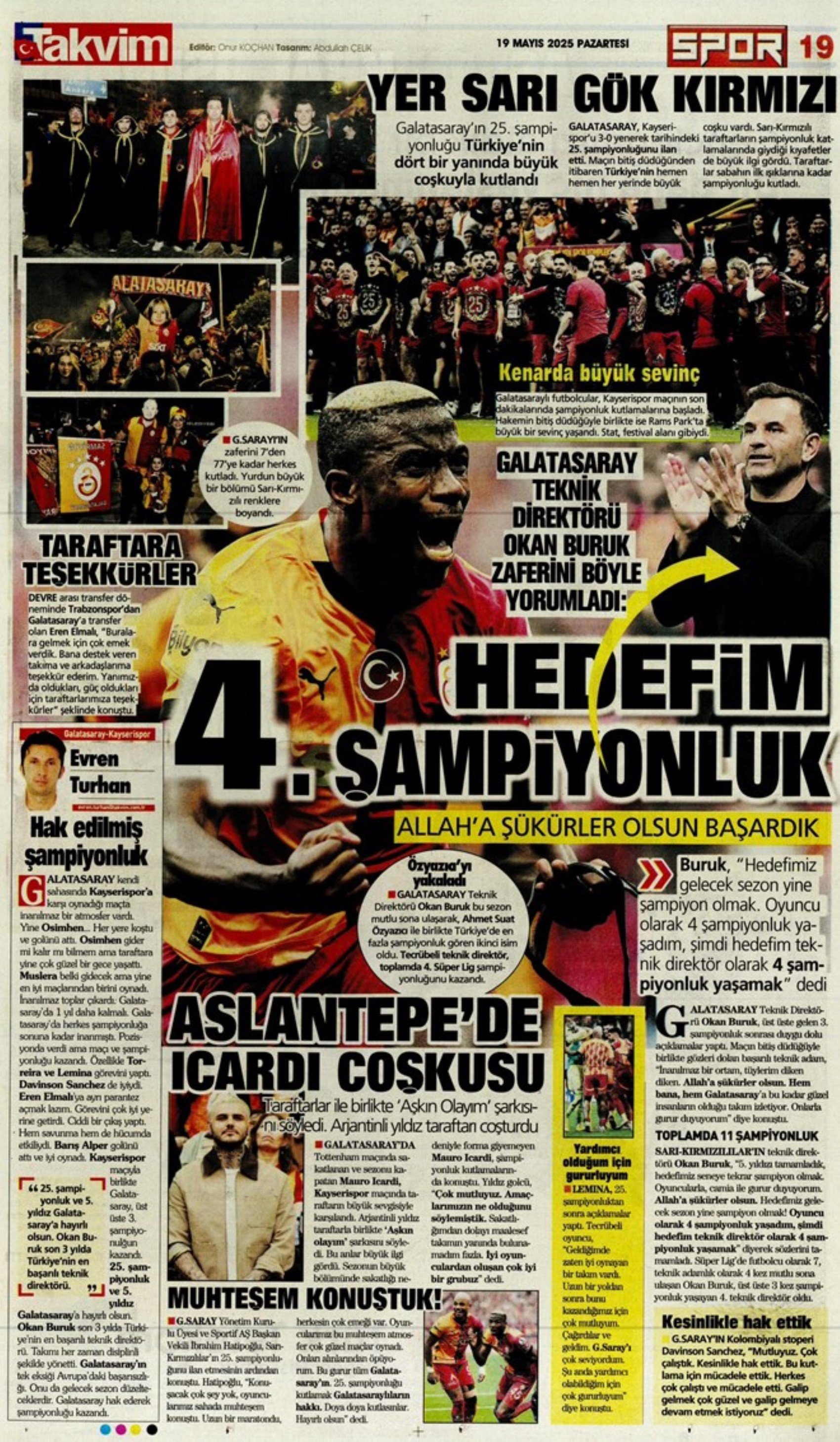 Sporda günün manşetleri... Galatasaray 5.yıldızı taktı: Okan Buruk yeni hedefi açıkladı