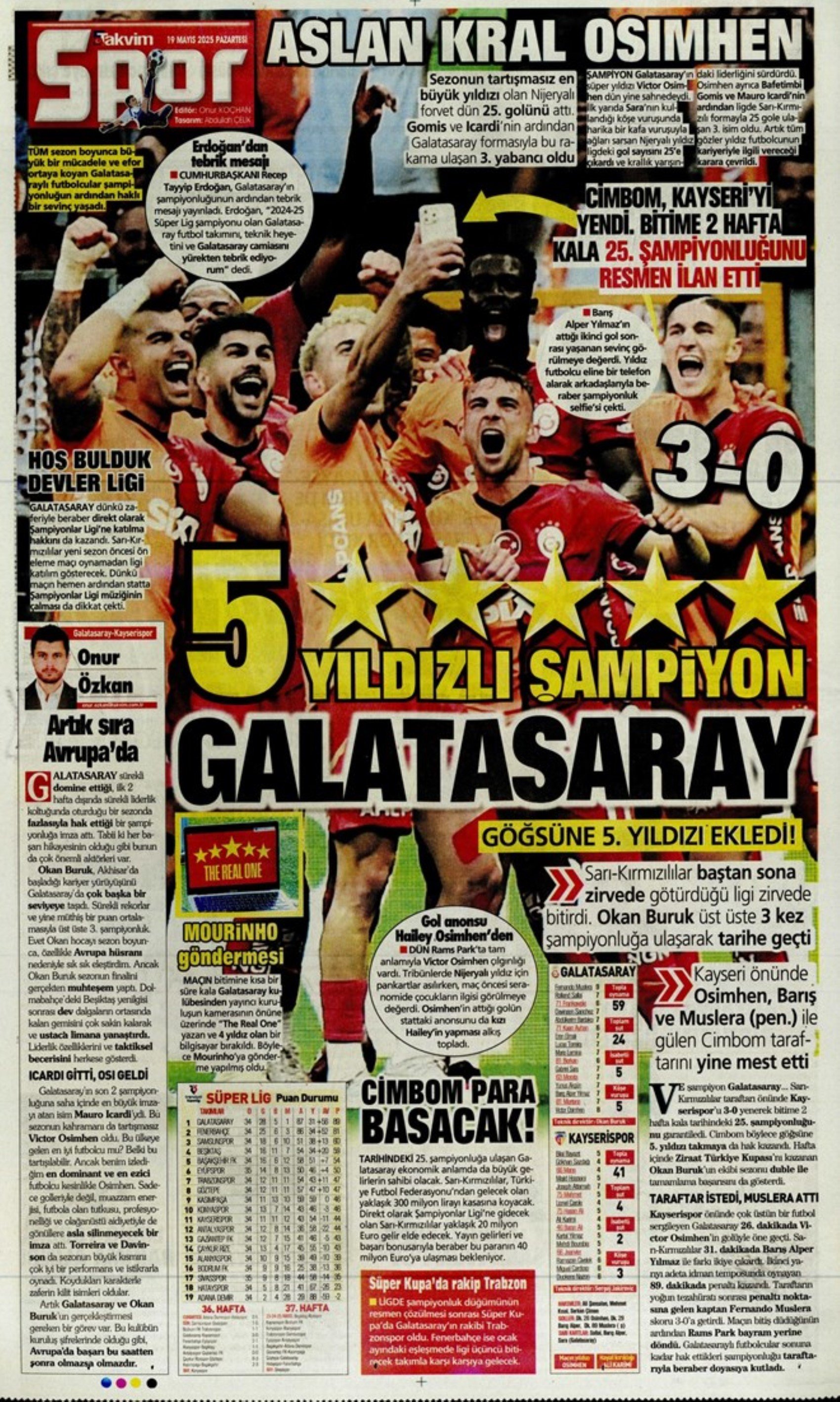 Sporda günün manşetleri... Galatasaray 5.yıldızı taktı: Okan Buruk yeni hedefi açıkladı