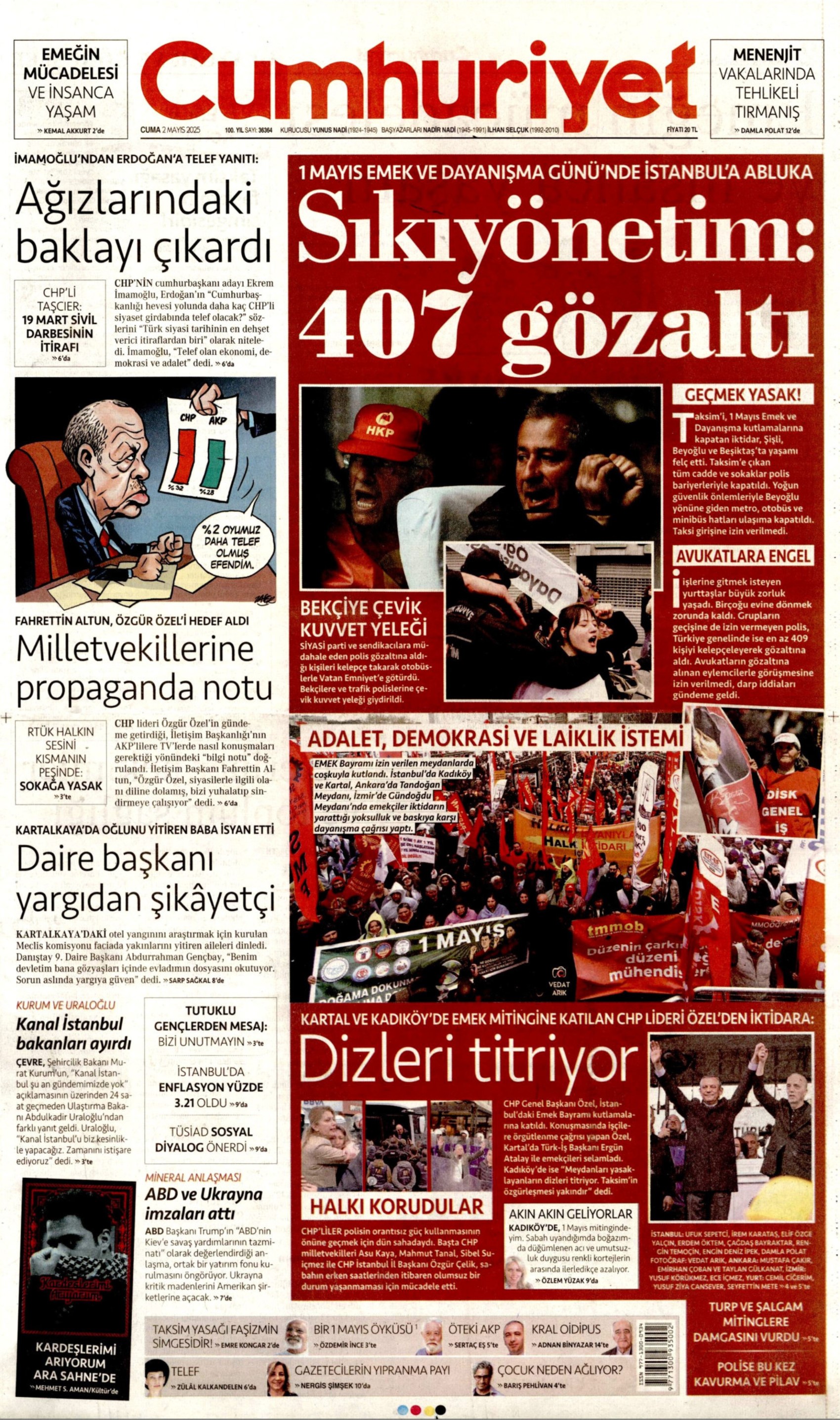 2 Nisan 2025 gazete manşetleri: 'Her yer Taksim her yer kapalı'