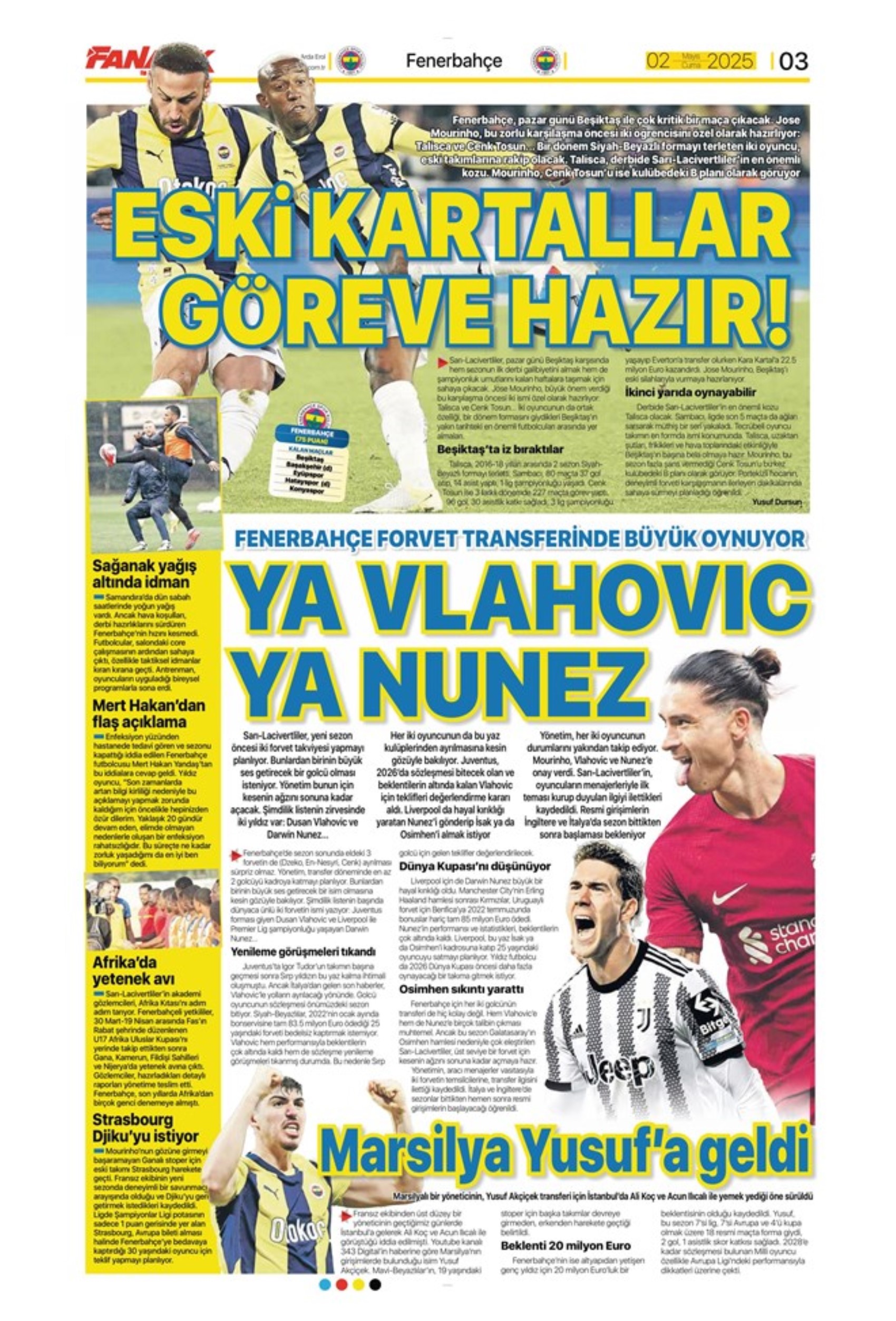 Sporda günün manşetleri... Fenerbahçe'de forvet için iki seçenek var: Aslan City