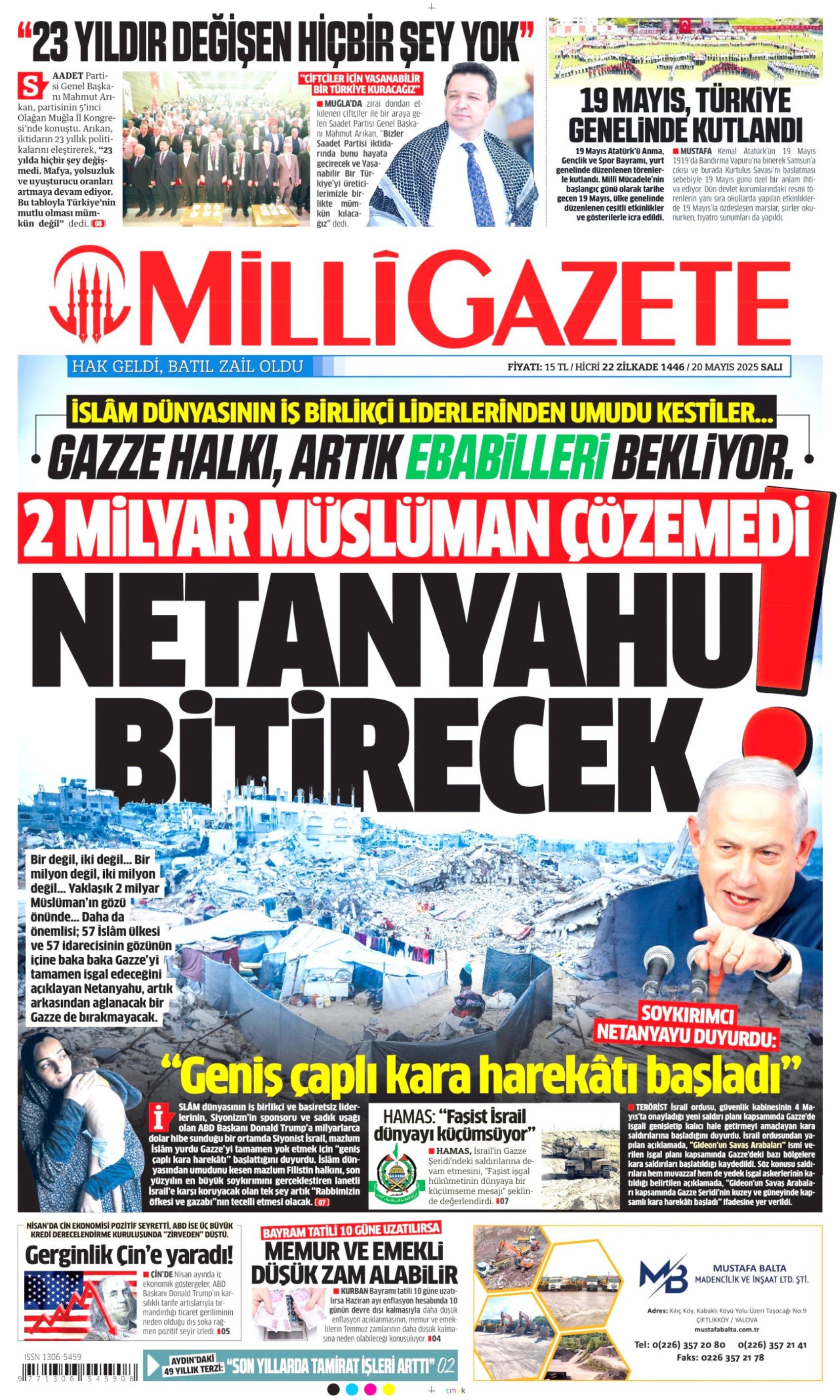 20 Mayıs 2025 gazete manşetleri