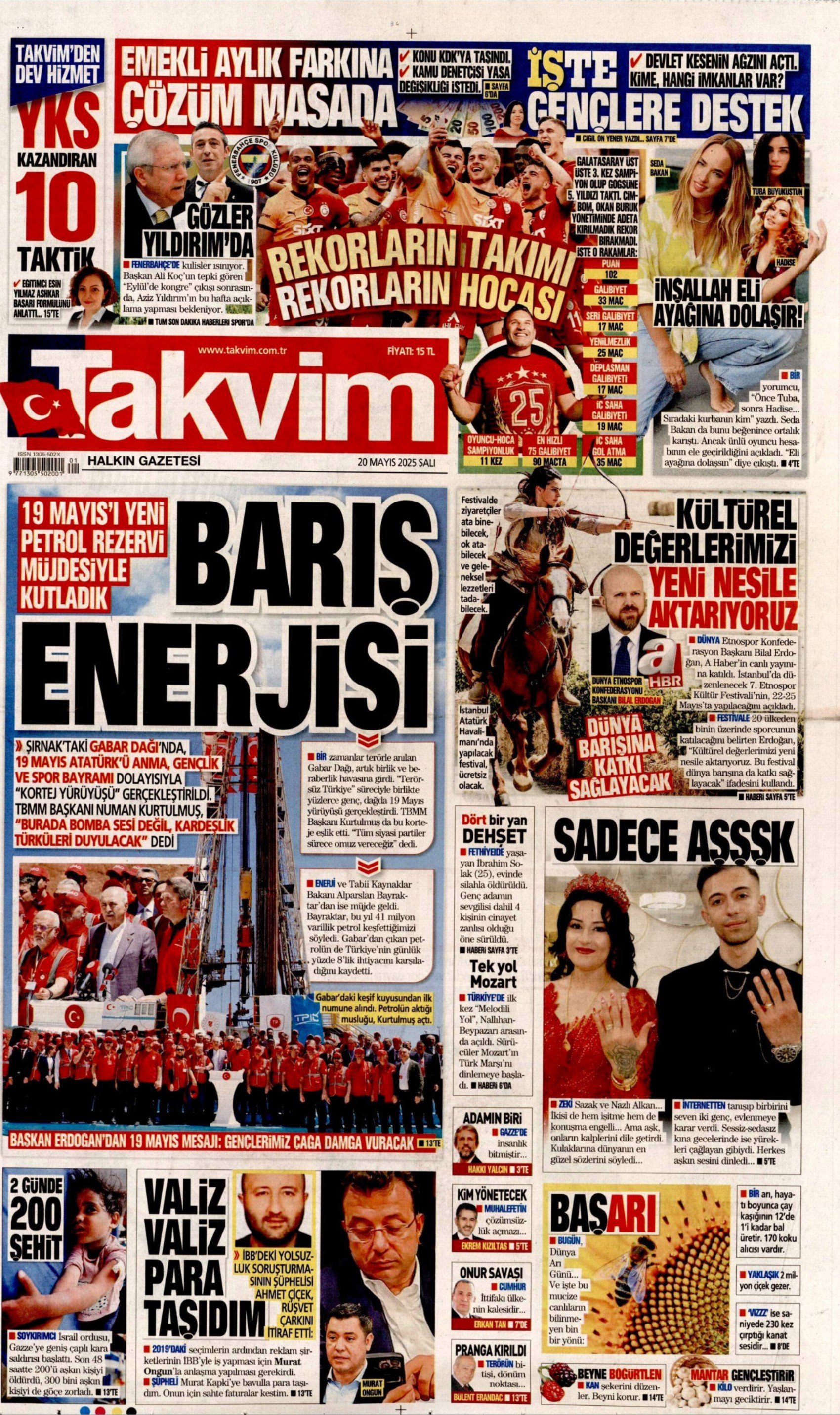 20 Mayıs 2025 gazete manşetleri
