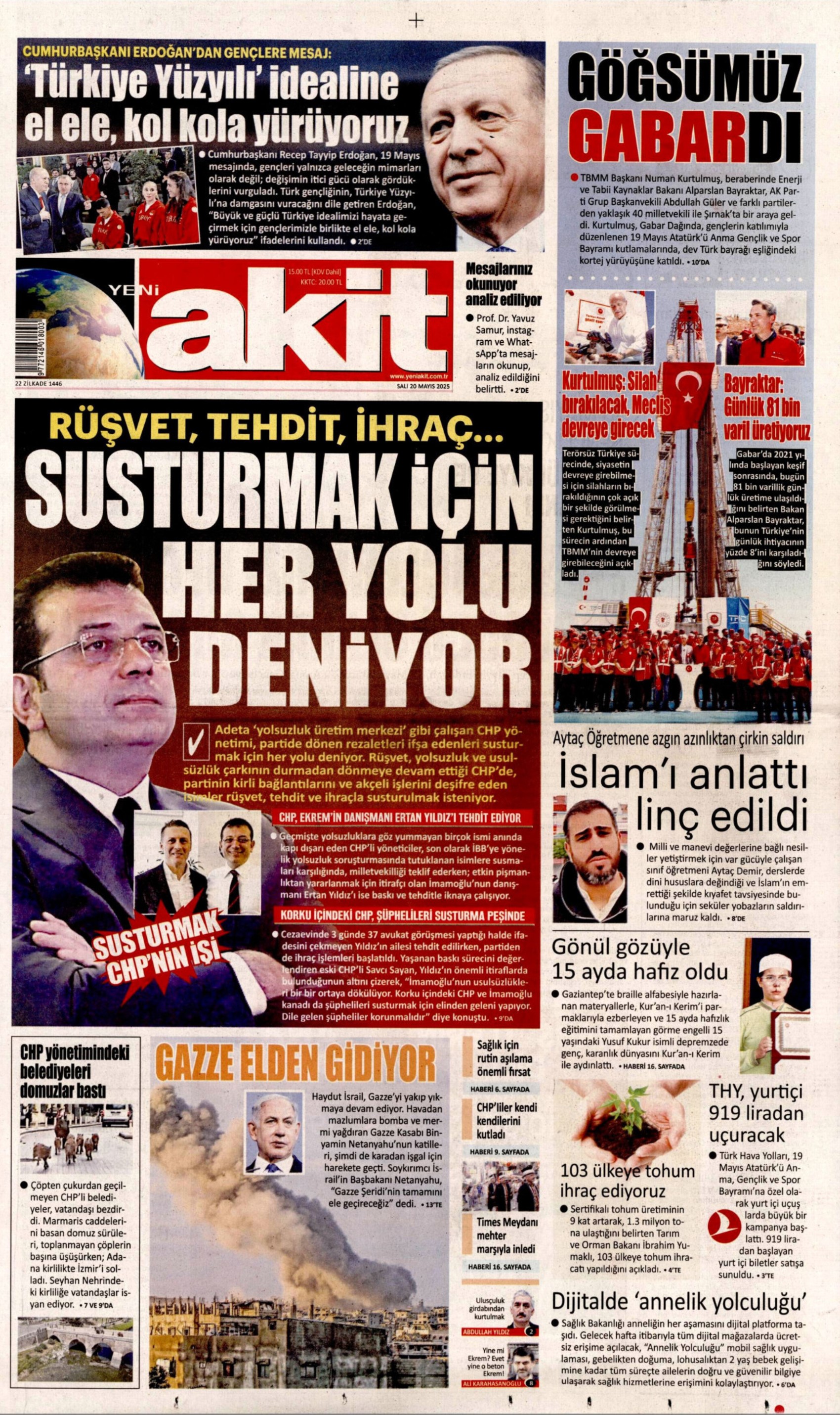 20 Mayıs 2025 gazete manşetleri
