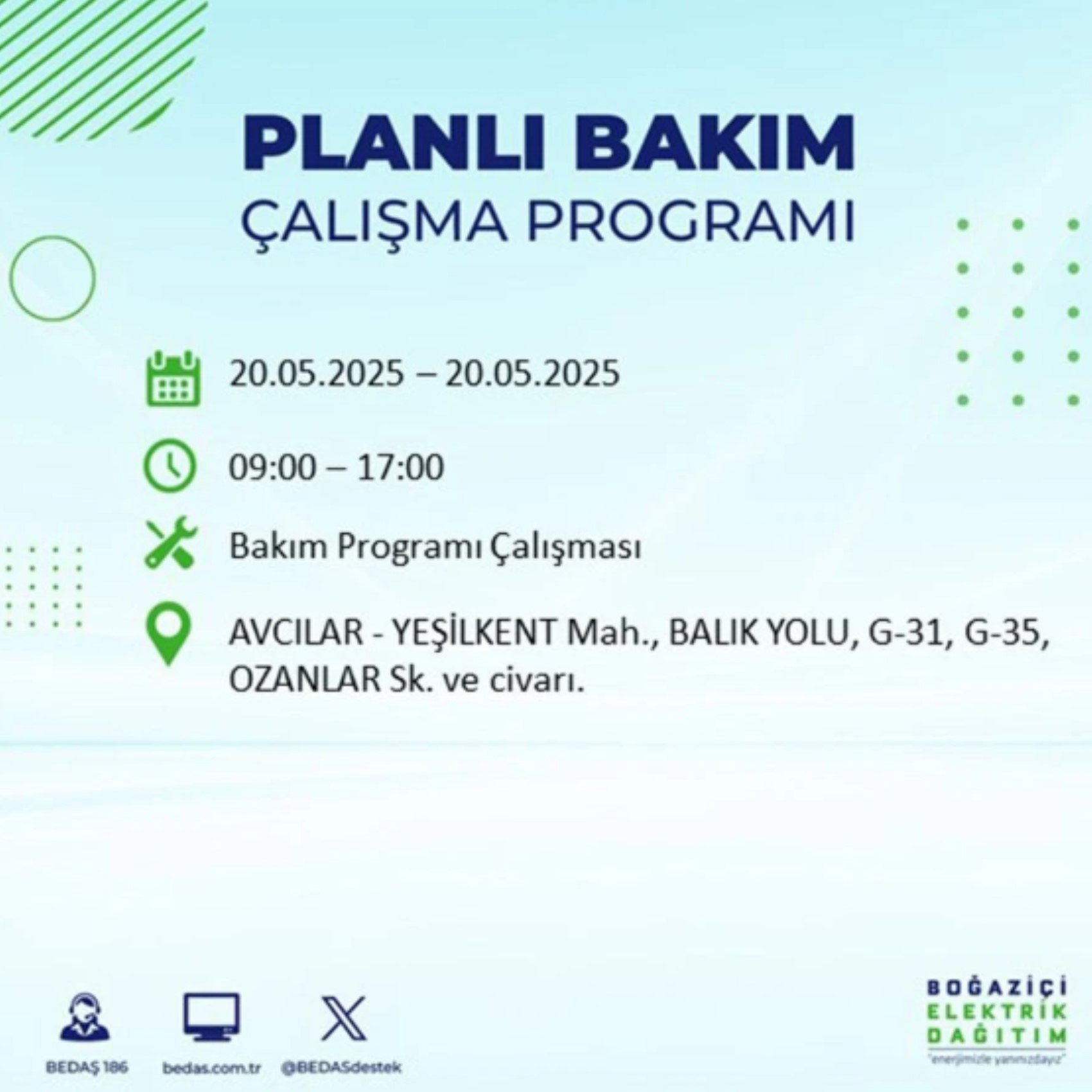BEDAŞ paylaştı: İstanbul'da 20 Mayıs Salı günü elektrik kesintisi yaşanacak ilçeler
