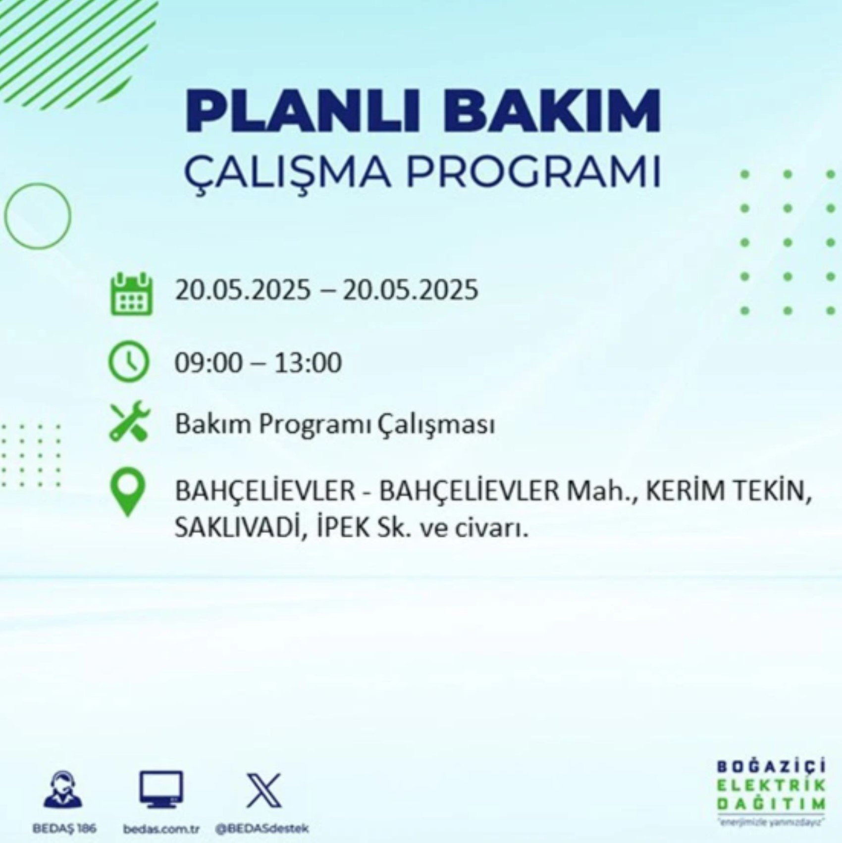 BEDAŞ paylaştı: İstanbul'da 20 Mayıs Salı günü elektrik kesintisi yaşanacak ilçeler