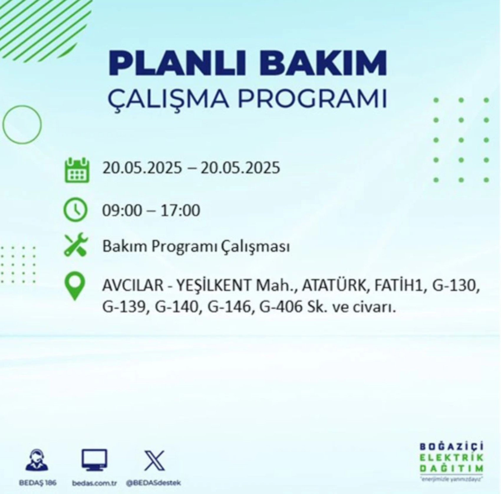 BEDAŞ paylaştı: İstanbul'da 20 Mayıs Salı günü elektrik kesintisi yaşanacak ilçeler