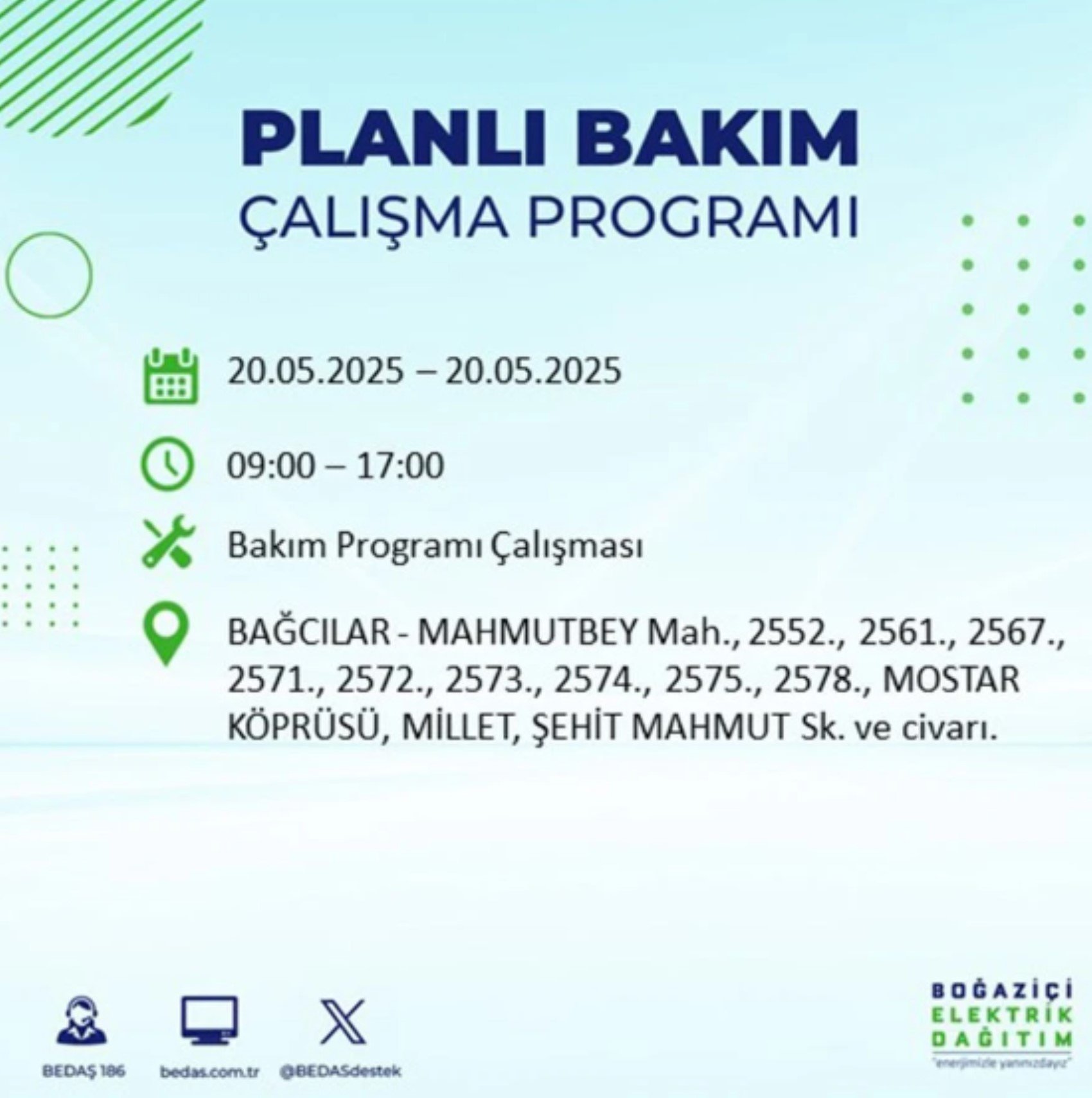 BEDAŞ paylaştı: İstanbul'da 20 Mayıs Salı günü elektrik kesintisi yaşanacak ilçeler