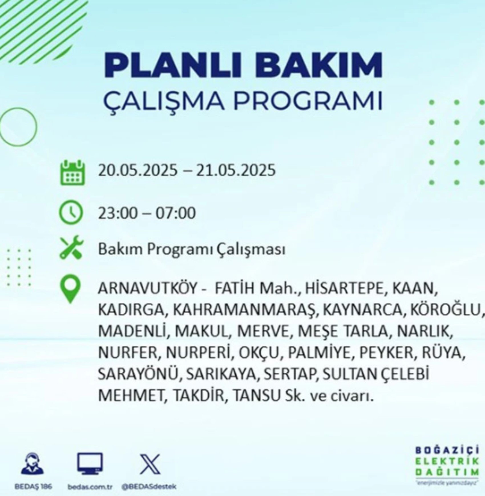 BEDAŞ paylaştı: İstanbul'da 20 Mayıs Salı günü elektrik kesintisi yaşanacak ilçeler