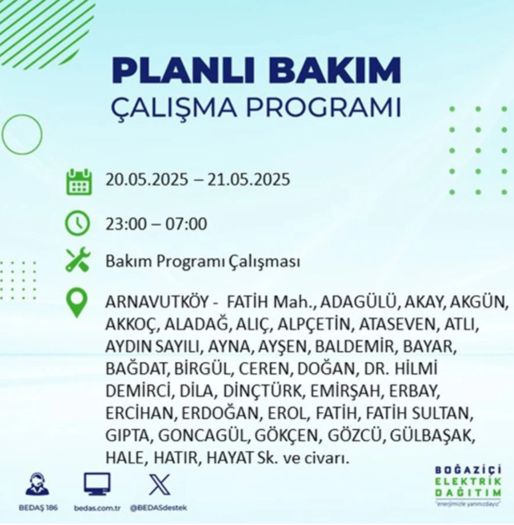 BEDAŞ paylaştı: İstanbul'da 20 Mayıs Salı günü elektrik kesintisi yaşanacak ilçeler