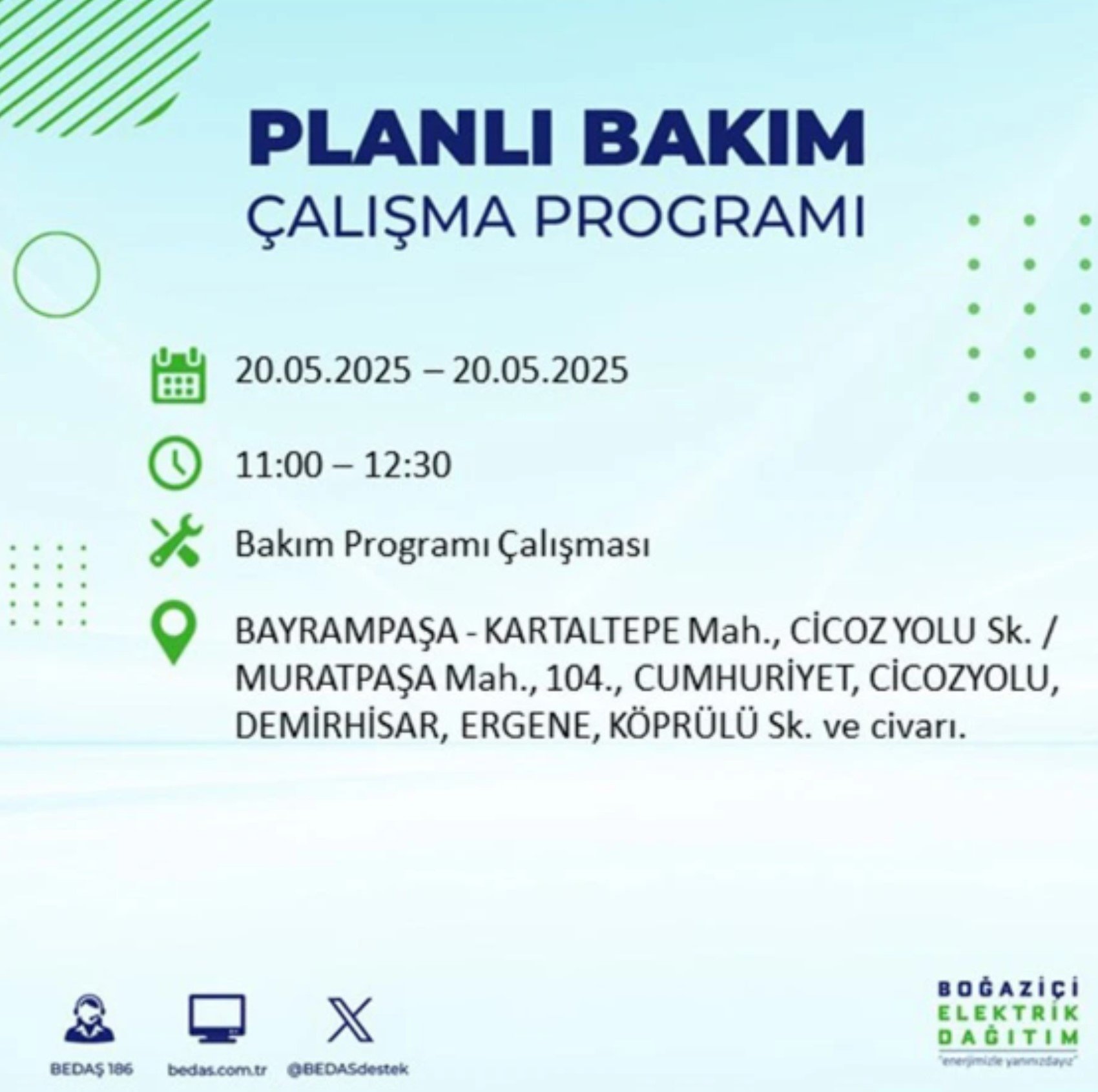 BEDAŞ paylaştı: İstanbul'da 20 Mayıs Salı günü elektrik kesintisi yaşanacak ilçeler