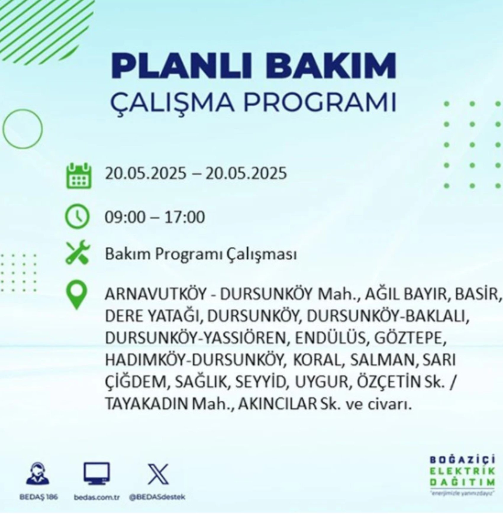 BEDAŞ paylaştı: İstanbul'da 20 Mayıs Salı günü elektrik kesintisi yaşanacak ilçeler