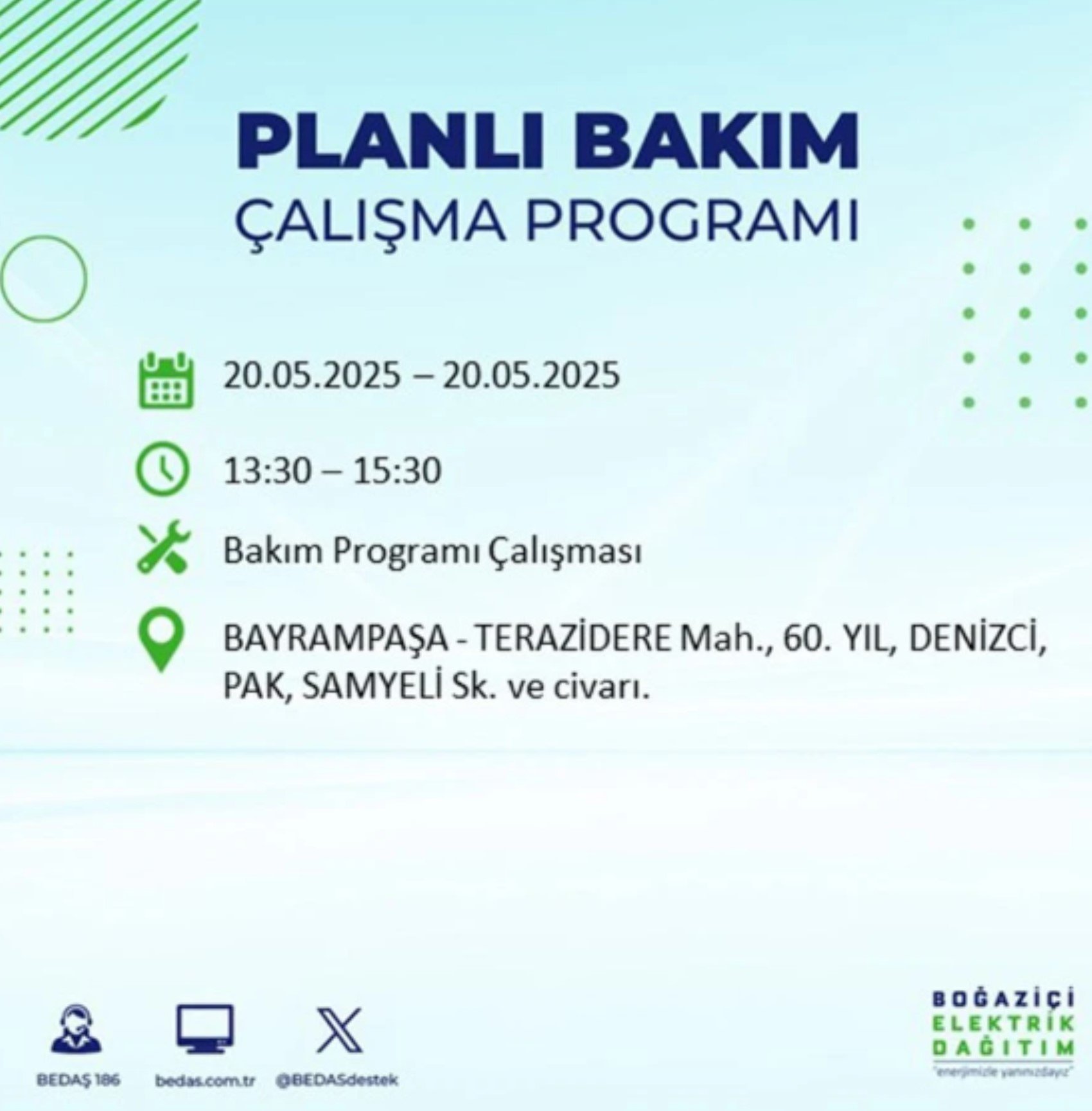 BEDAŞ paylaştı: İstanbul'da 20 Mayıs Salı günü elektrik kesintisi yaşanacak ilçeler