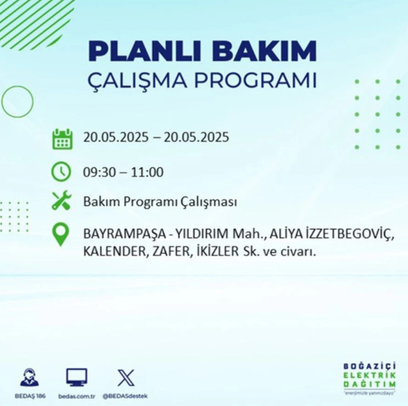 BEDAŞ paylaştı: İstanbul'da 20 Mayıs Salı günü elektrik kesintisi yaşanacak ilçeler