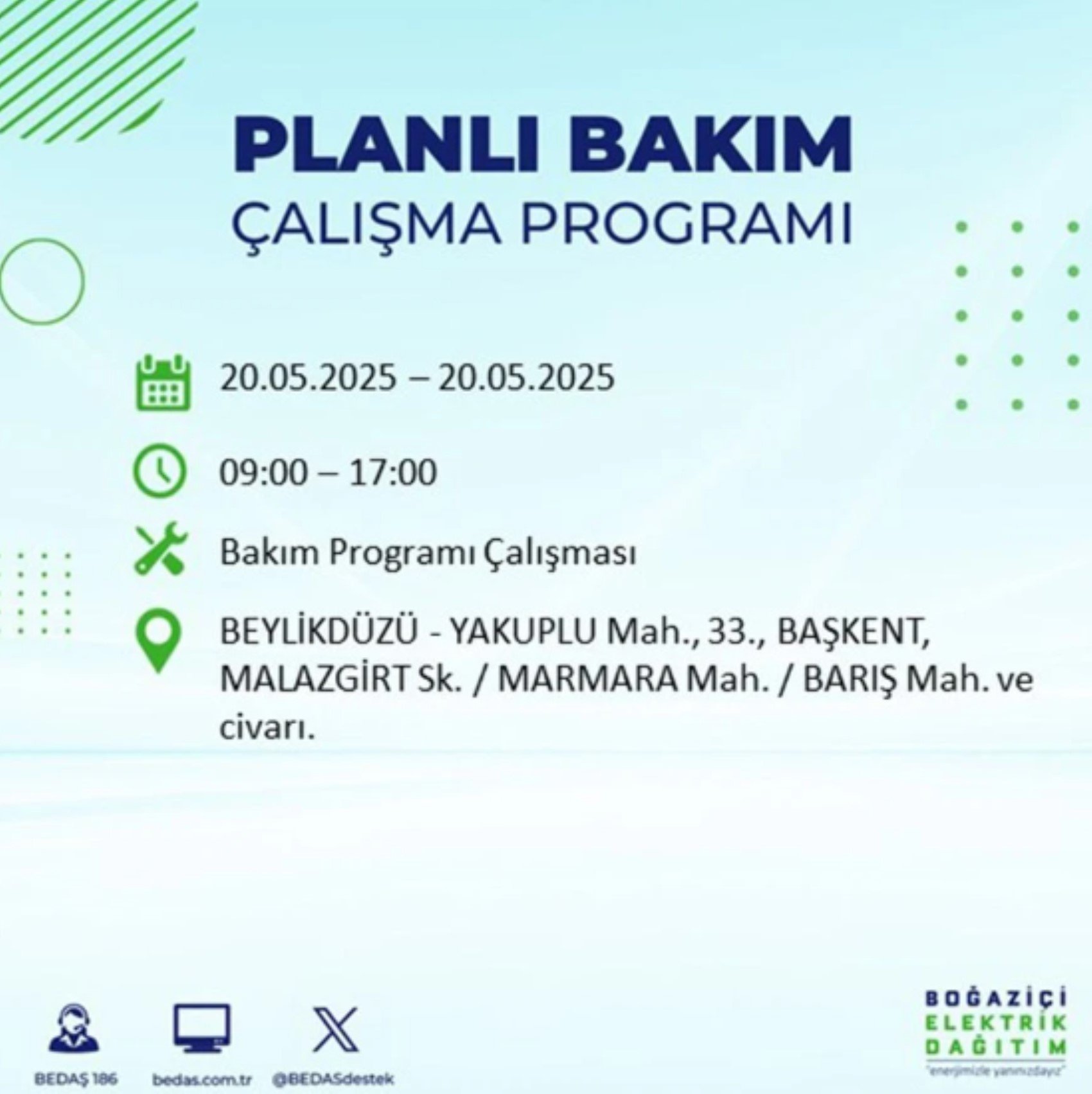 BEDAŞ paylaştı: İstanbul'da 20 Mayıs Salı günü elektrik kesintisi yaşanacak ilçeler