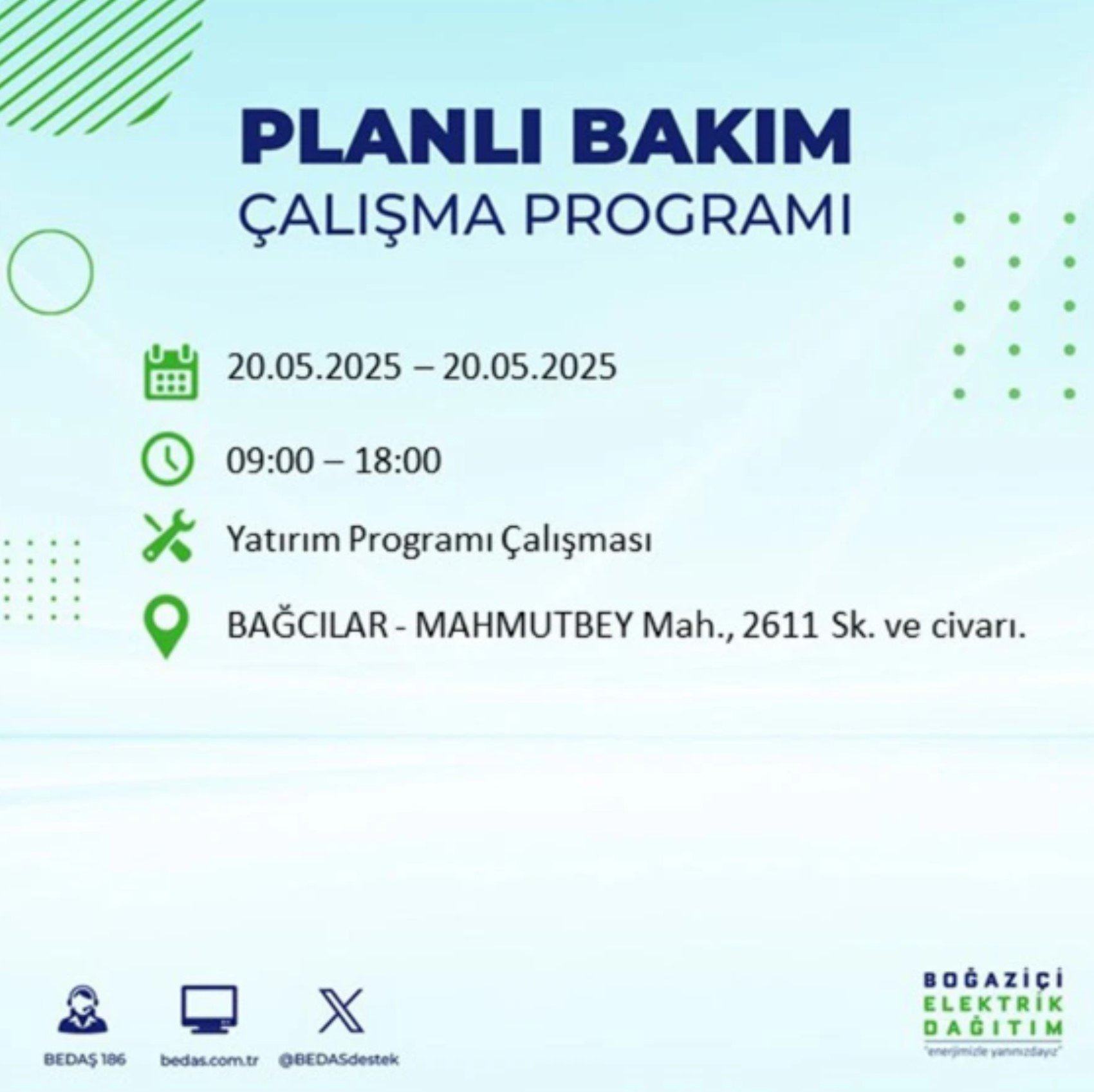BEDAŞ paylaştı: İstanbul'da 20 Mayıs Salı günü elektrik kesintisi yaşanacak ilçeler