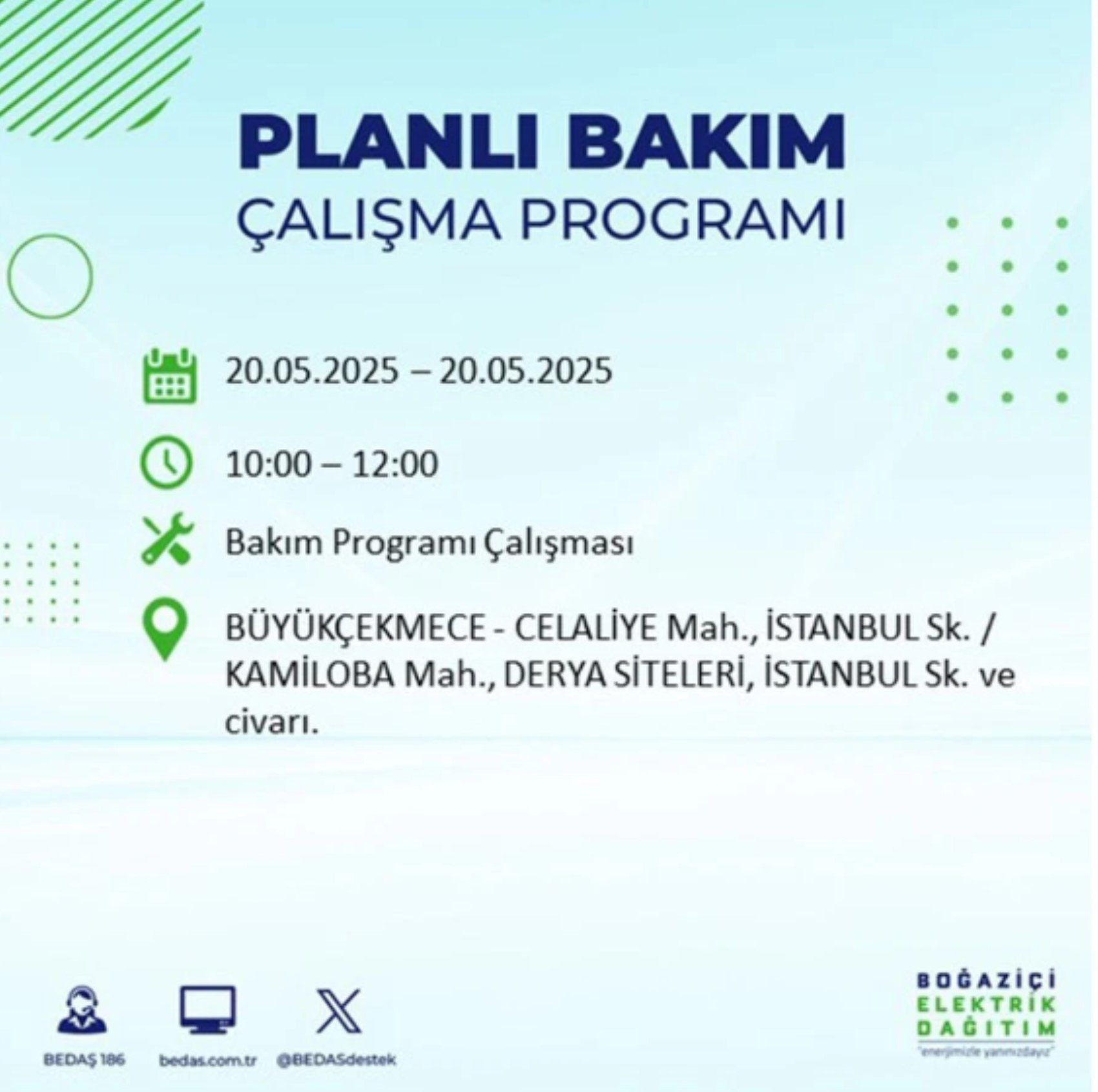 BEDAŞ paylaştı: İstanbul'da 20 Mayıs Salı günü elektrik kesintisi yaşanacak ilçeler