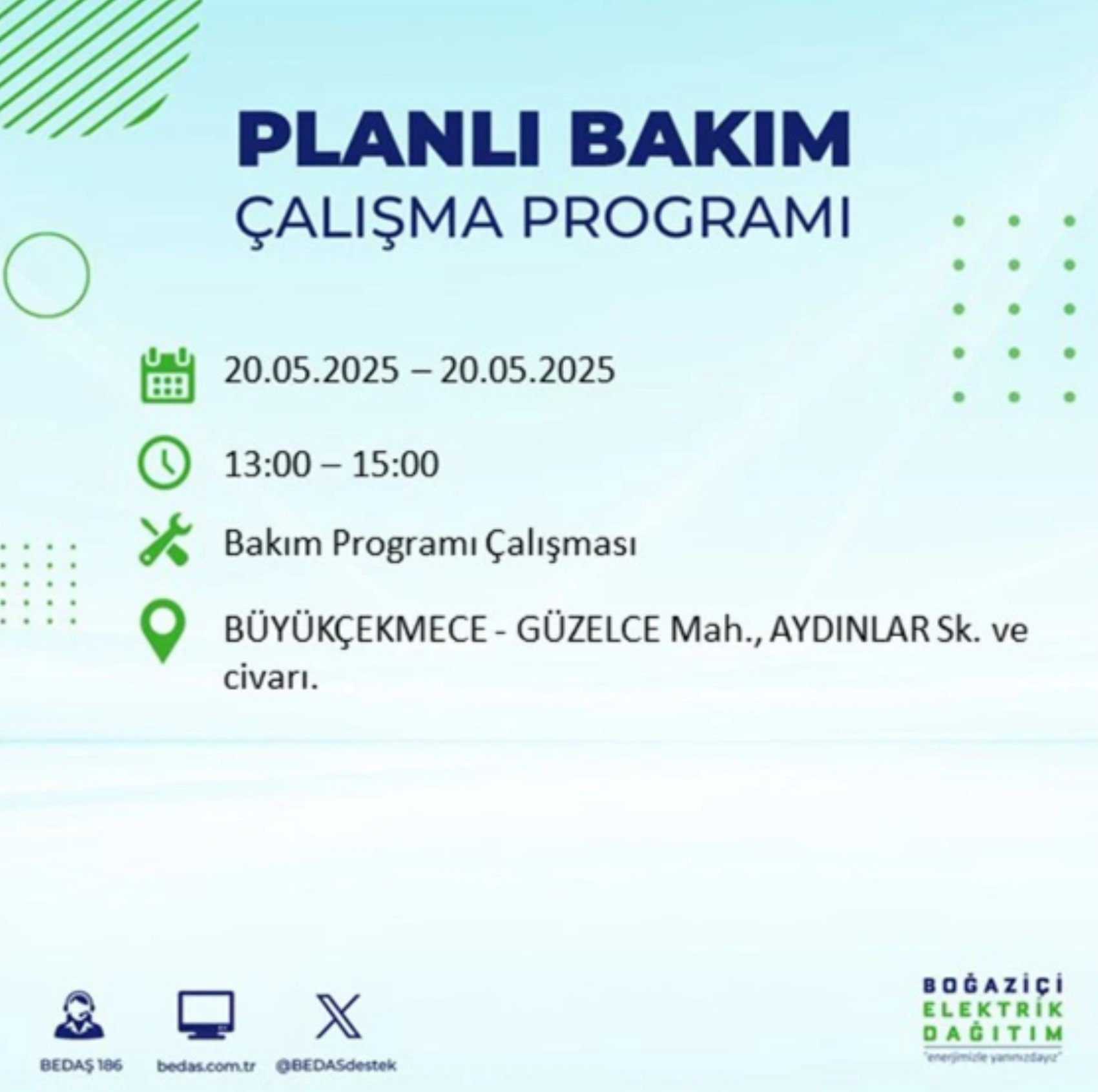 BEDAŞ paylaştı: İstanbul'da 20 Mayıs Salı günü elektrik kesintisi yaşanacak ilçeler