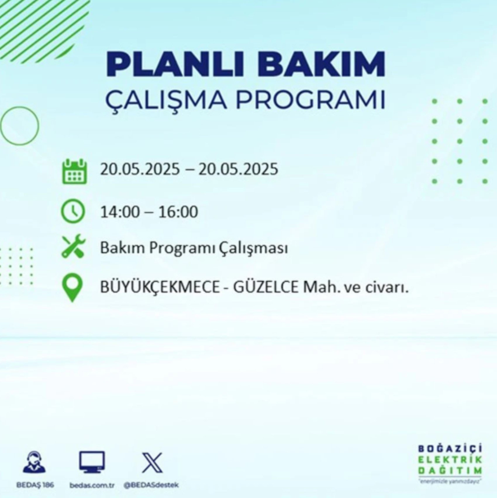 BEDAŞ paylaştı: İstanbul'da 20 Mayıs Salı günü elektrik kesintisi yaşanacak ilçeler