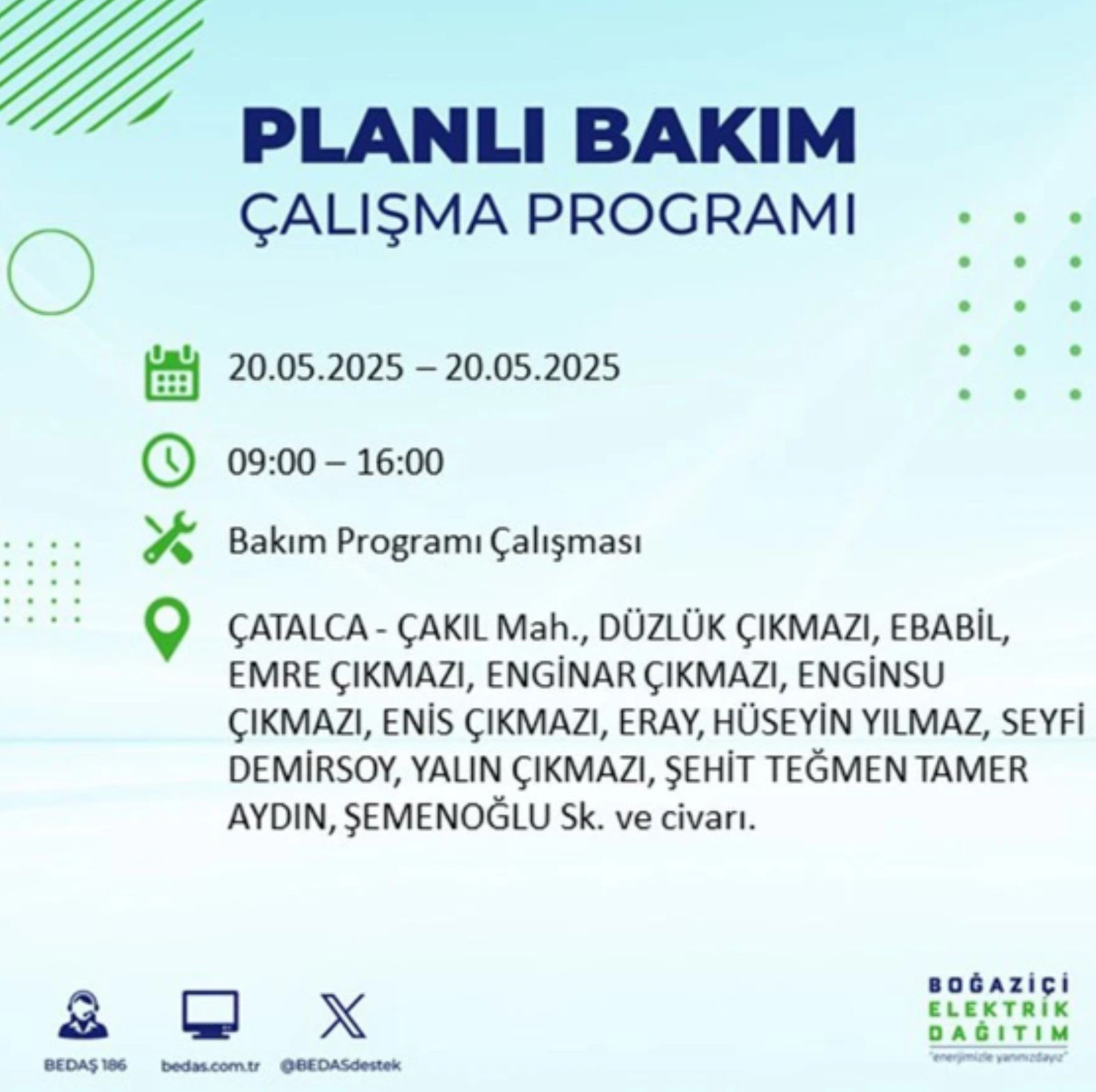 BEDAŞ paylaştı: İstanbul'da 20 Mayıs Salı günü elektrik kesintisi yaşanacak ilçeler