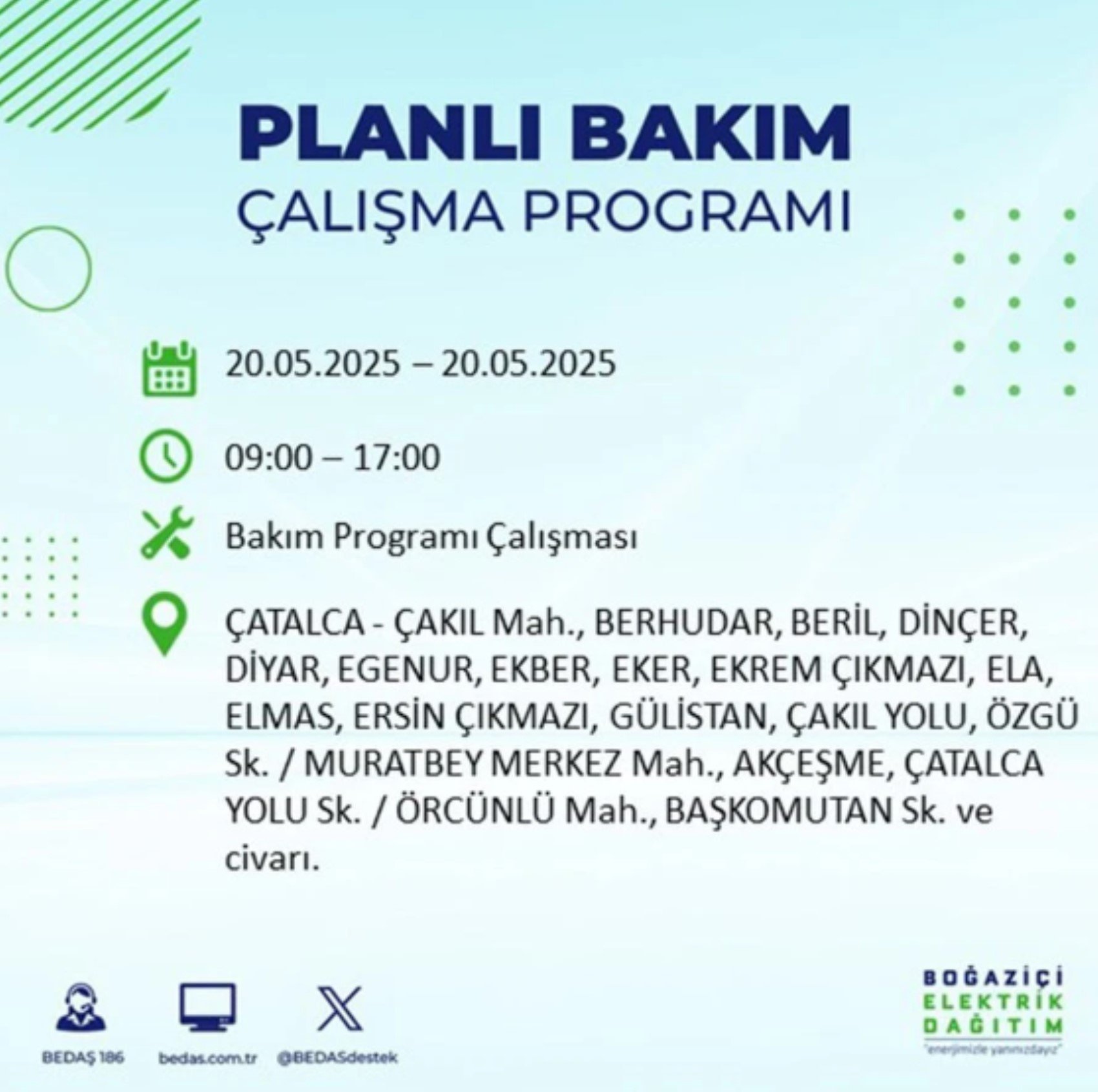 BEDAŞ paylaştı: İstanbul'da 20 Mayıs Salı günü elektrik kesintisi yaşanacak ilçeler