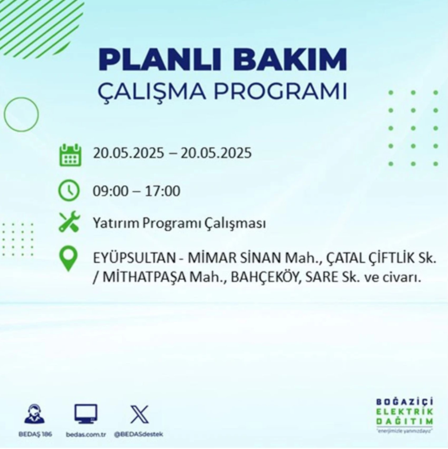 BEDAŞ paylaştı: İstanbul'da 20 Mayıs Salı günü elektrik kesintisi yaşanacak ilçeler