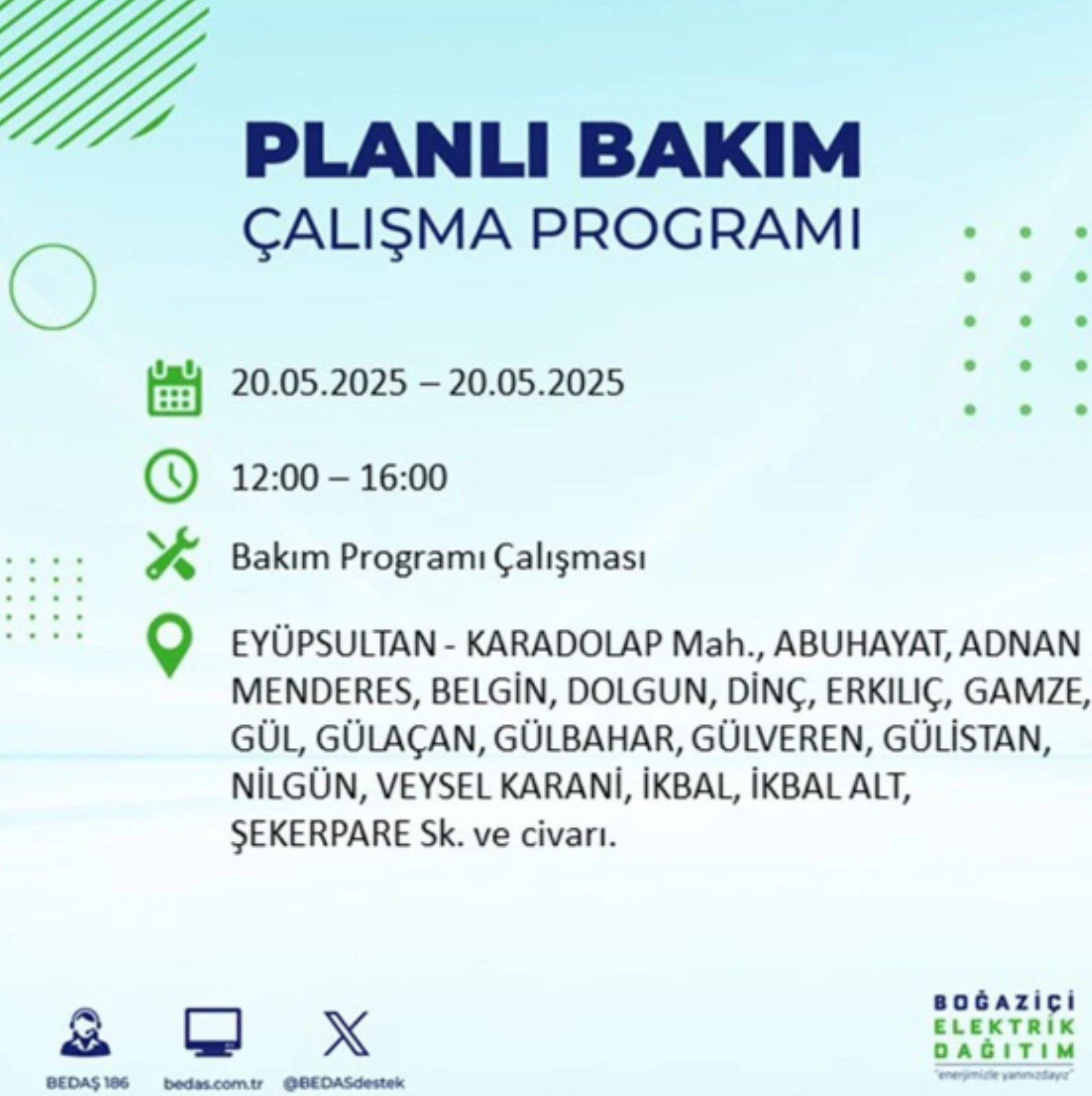 BEDAŞ paylaştı: İstanbul'da 20 Mayıs Salı günü elektrik kesintisi yaşanacak ilçeler