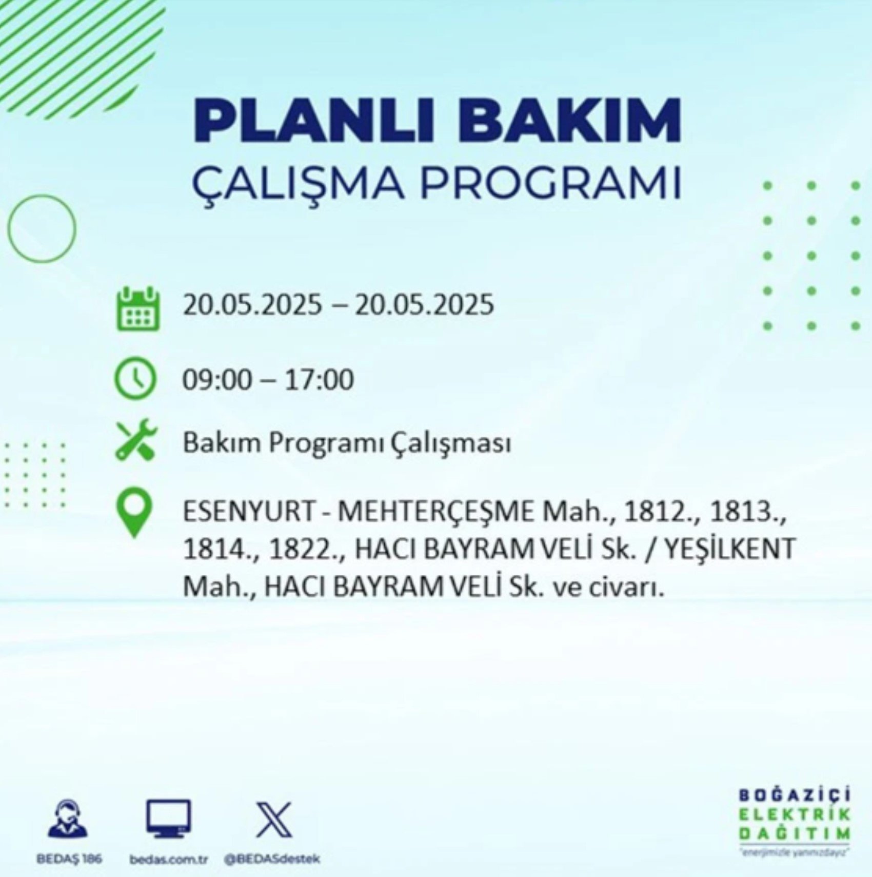 BEDAŞ paylaştı: İstanbul'da 20 Mayıs Salı günü elektrik kesintisi yaşanacak ilçeler