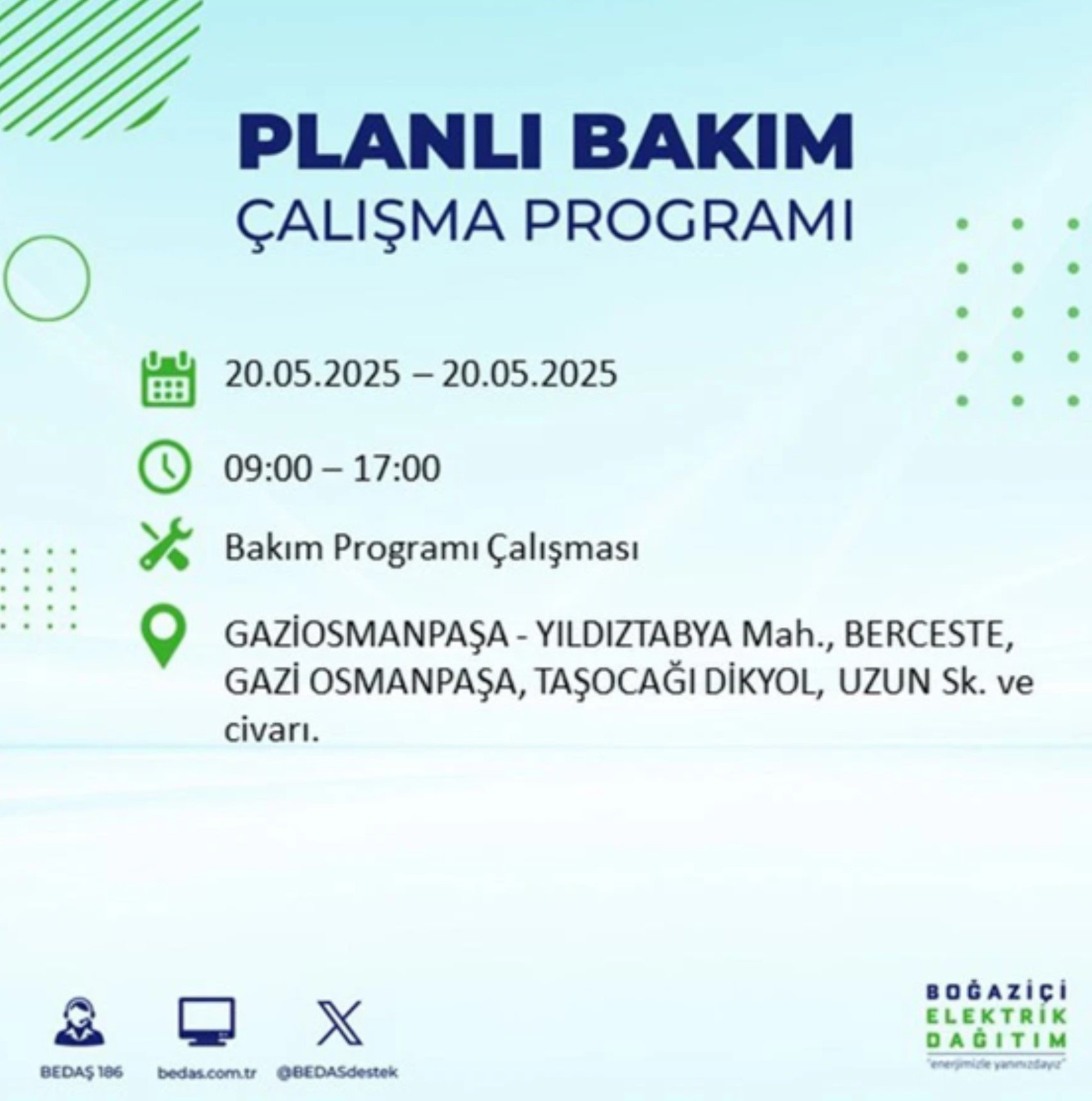 BEDAŞ paylaştı: İstanbul'da 20 Mayıs Salı günü elektrik kesintisi yaşanacak ilçeler