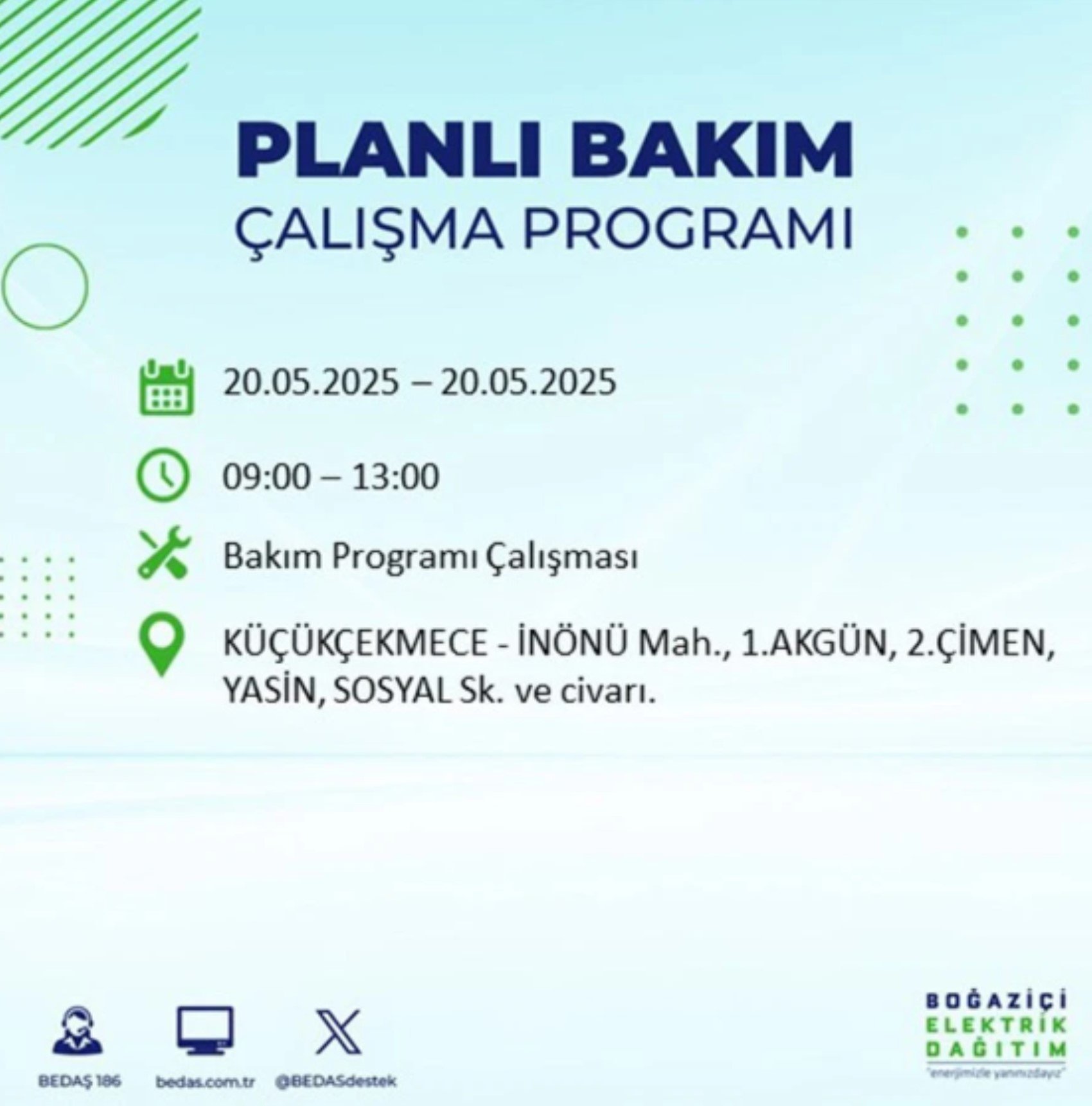 BEDAŞ paylaştı: İstanbul'da 20 Mayıs Salı günü elektrik kesintisi yaşanacak ilçeler