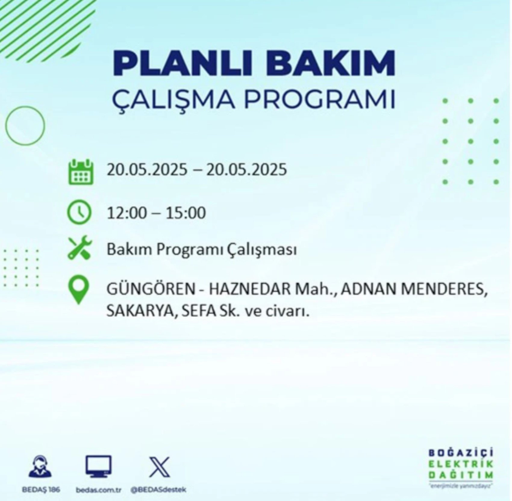 BEDAŞ paylaştı: İstanbul'da 20 Mayıs Salı günü elektrik kesintisi yaşanacak ilçeler