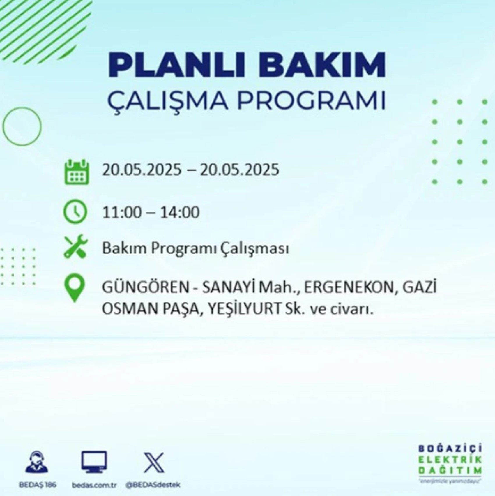 BEDAŞ paylaştı: İstanbul'da 20 Mayıs Salı günü elektrik kesintisi yaşanacak ilçeler