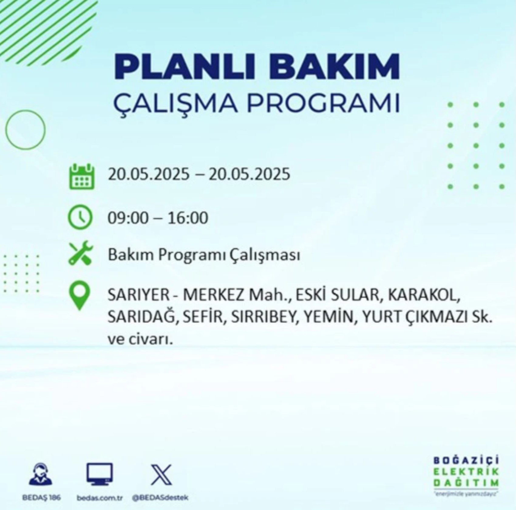 BEDAŞ paylaştı: İstanbul'da 20 Mayıs Salı günü elektrik kesintisi yaşanacak ilçeler