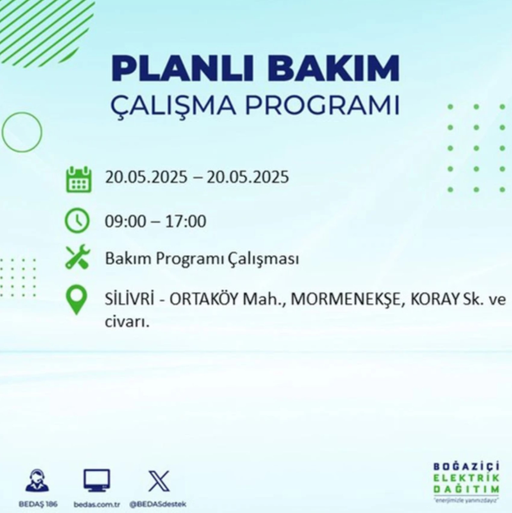 BEDAŞ paylaştı: İstanbul'da 20 Mayıs Salı günü elektrik kesintisi yaşanacak ilçeler