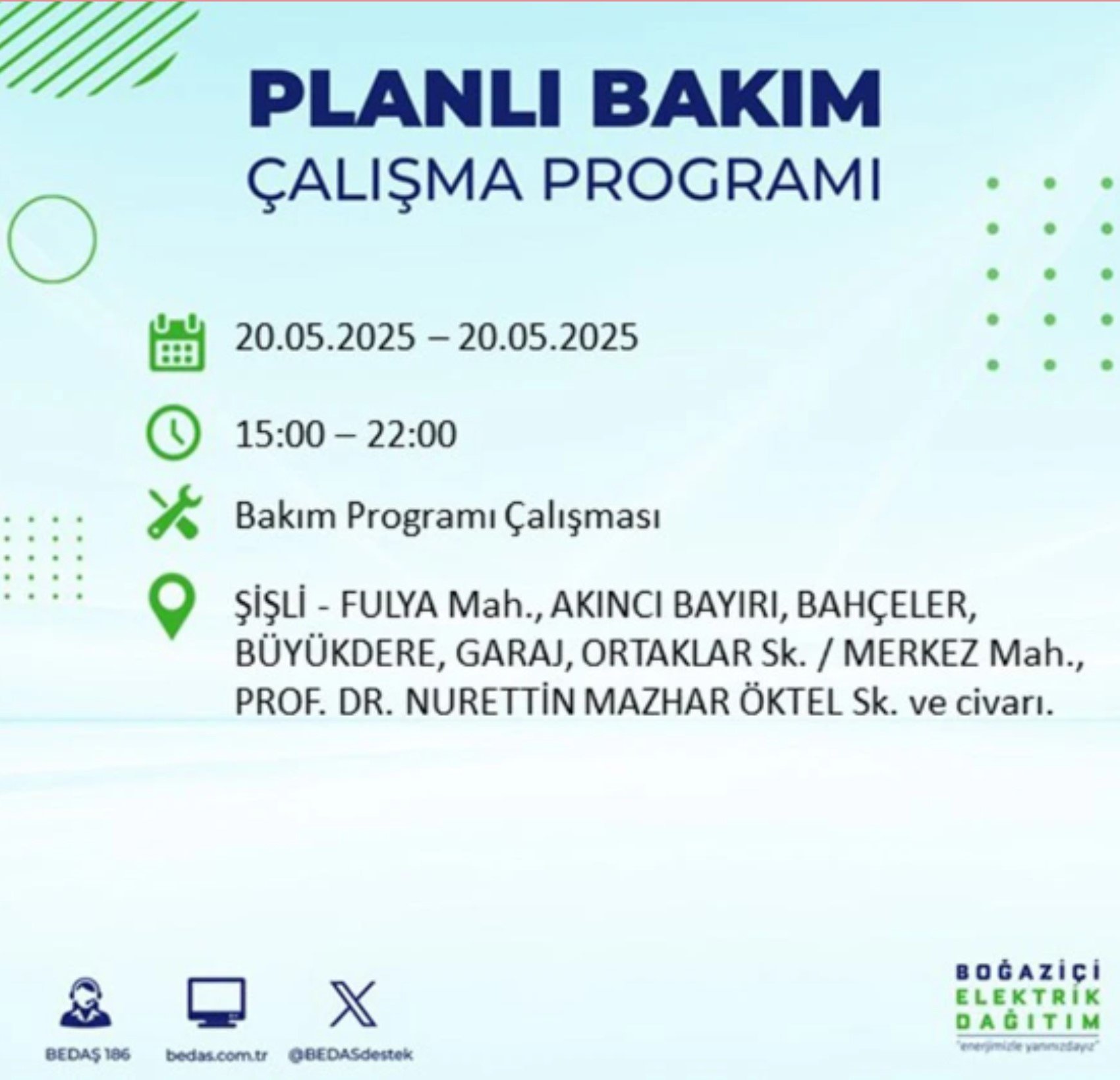 BEDAŞ paylaştı: İstanbul'da 20 Mayıs Salı günü elektrik kesintisi yaşanacak ilçeler