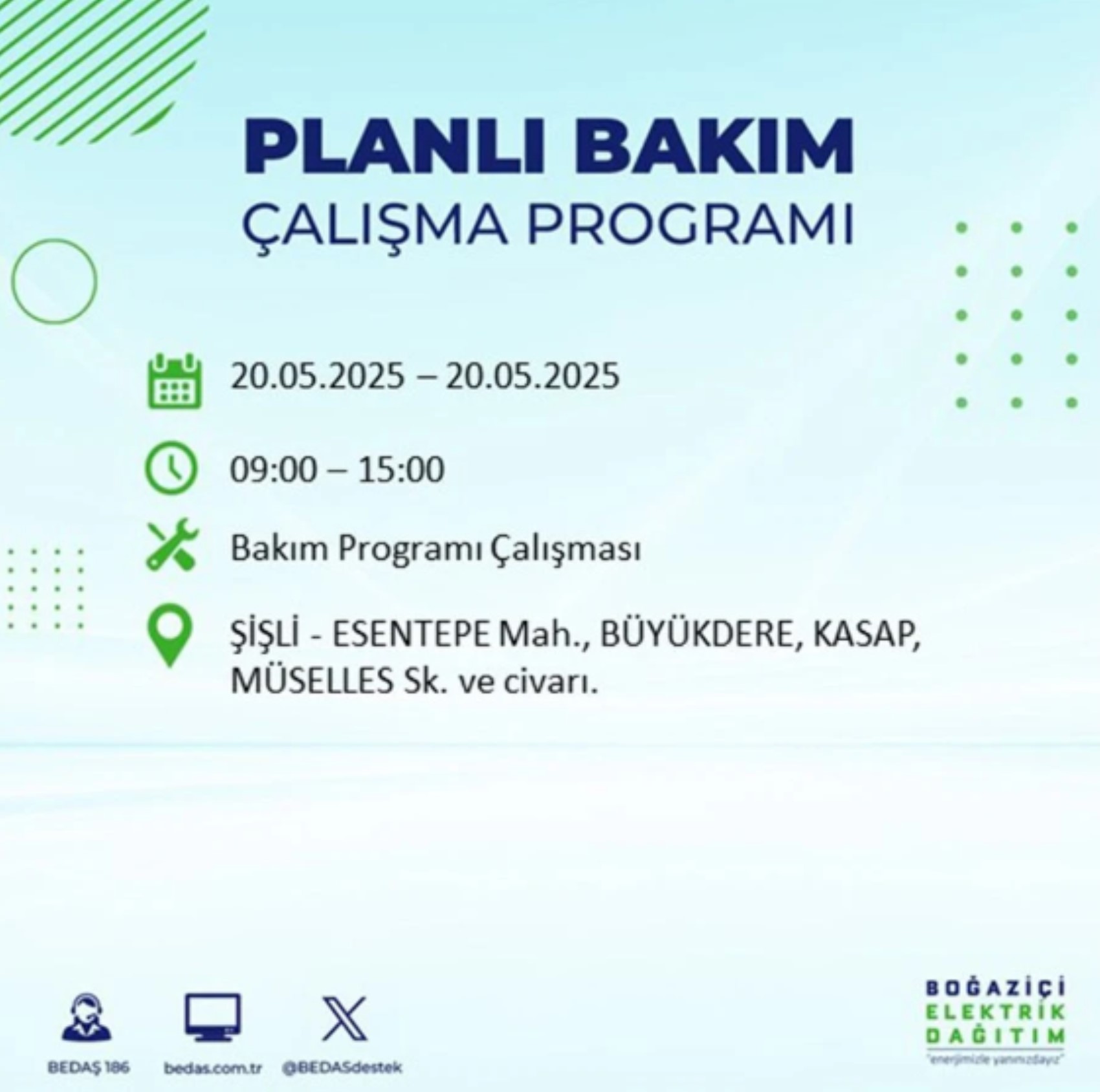 BEDAŞ paylaştı: İstanbul'da 20 Mayıs Salı günü elektrik kesintisi yaşanacak ilçeler