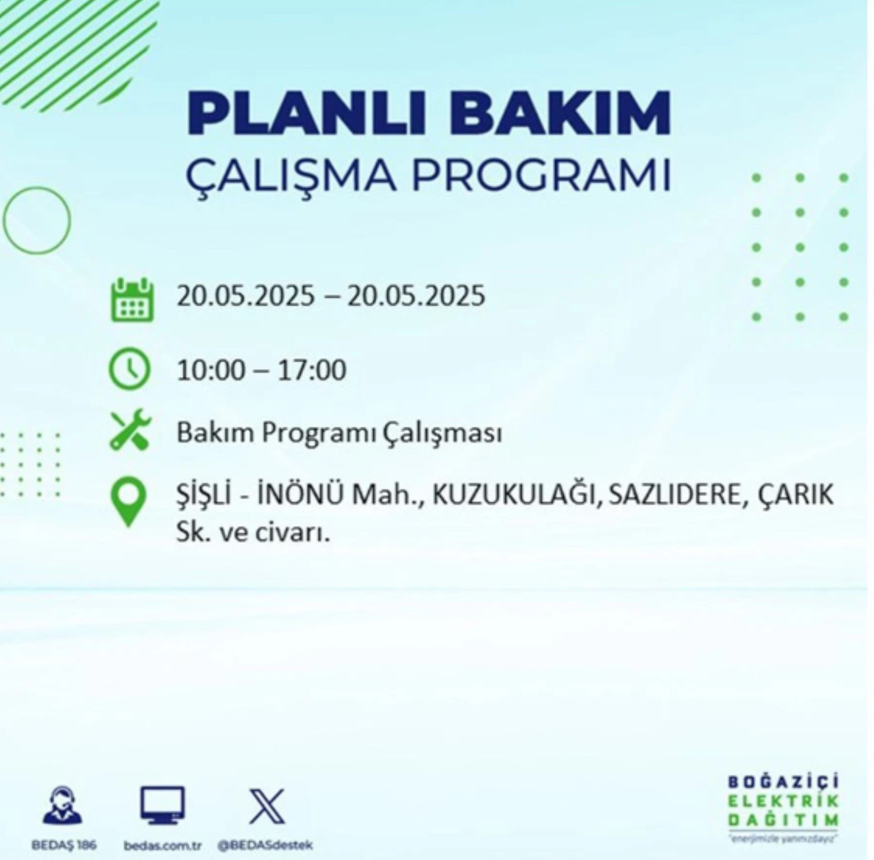 BEDAŞ paylaştı: İstanbul'da 20 Mayıs Salı günü elektrik kesintisi yaşanacak ilçeler