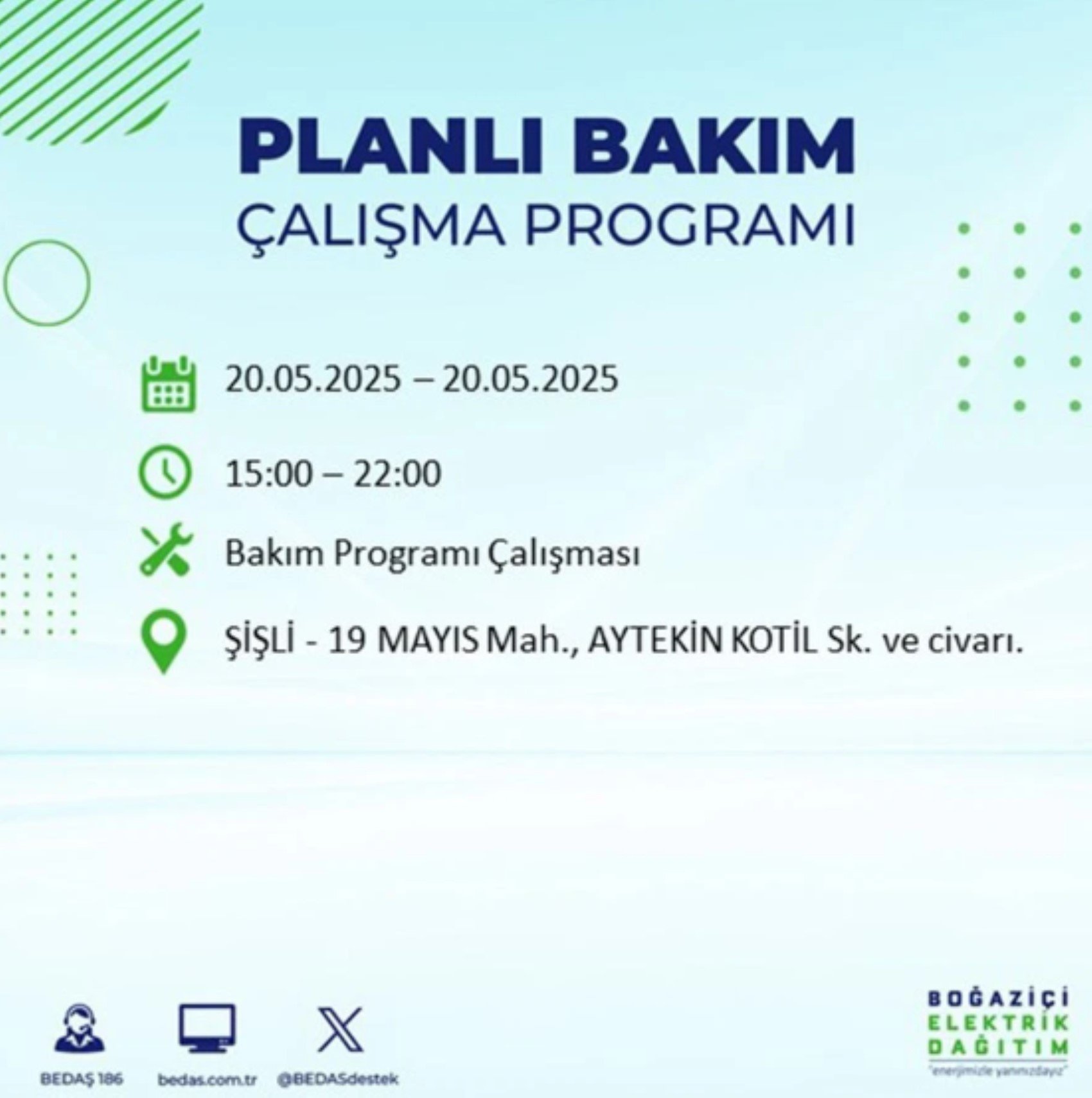 BEDAŞ paylaştı: İstanbul'da 20 Mayıs Salı günü elektrik kesintisi yaşanacak ilçeler